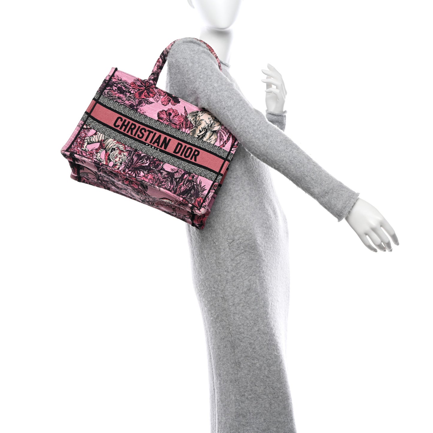 Canvas Embroidered Medium Toile de Jouy Voyage Book Tote Fuchsia Multicolor