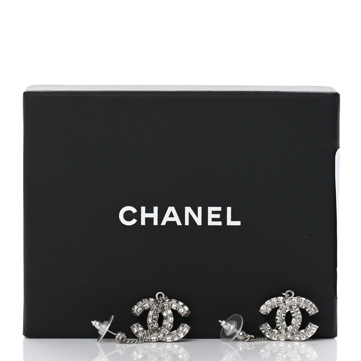 Baguette Crystal CC Drop Earrings Silver