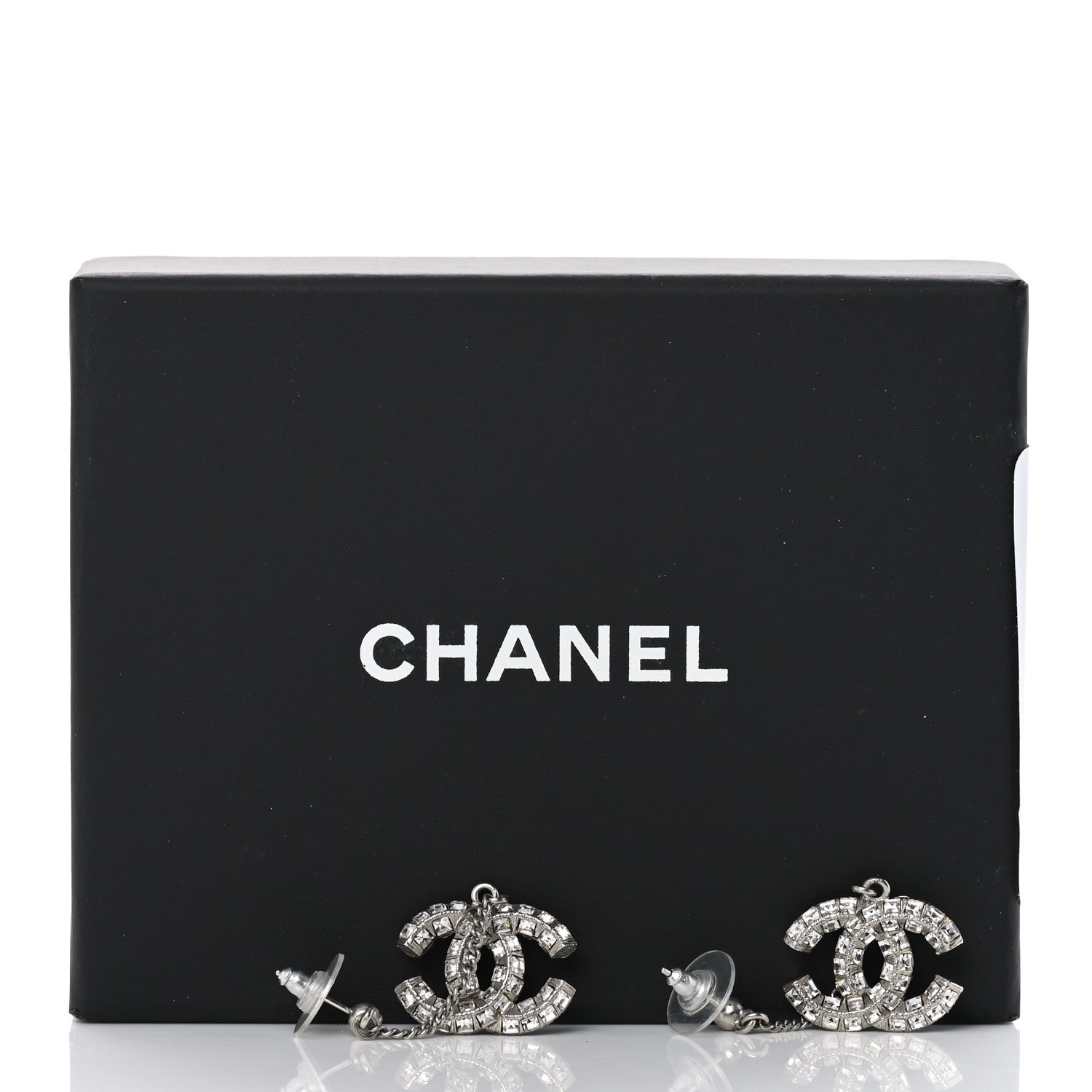 Chanel Baguette Crystal CC Drop Earrings Silver 5 of 5
