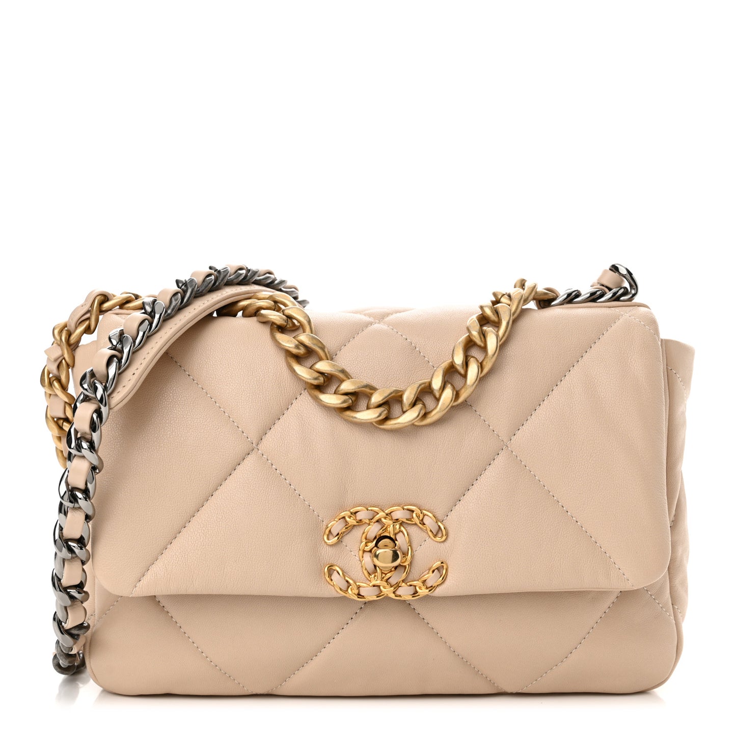 Goatskin Quilted Medium Chanel 19 Flap Light Beige
