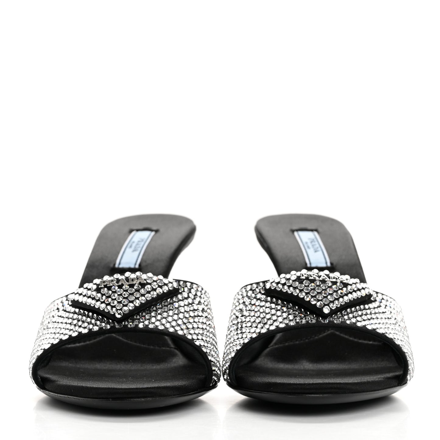 Satin Crystal Logo 65mm Slide Sandals 38 Cristal