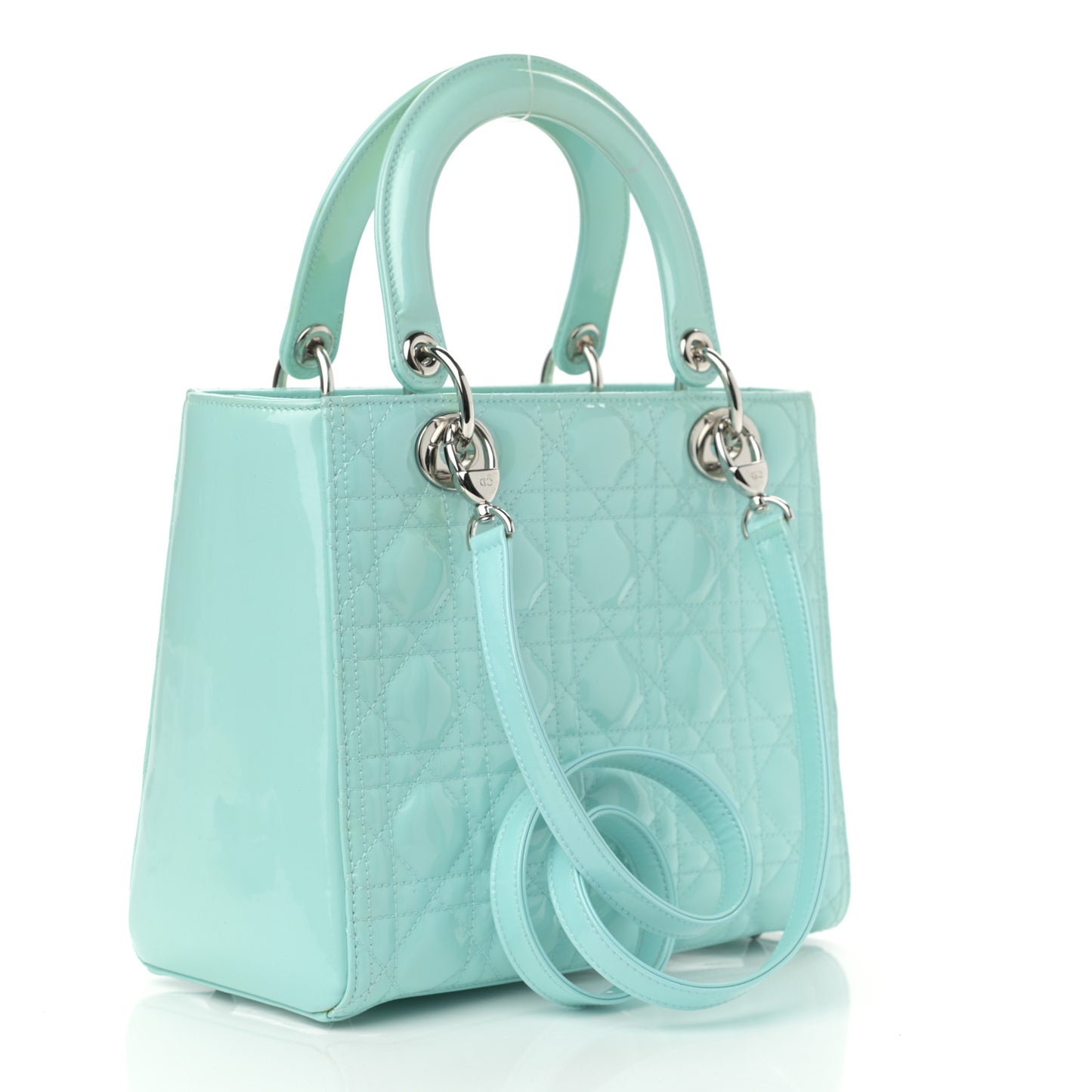 Patent Cannage Medium Lady Dior Light Blue