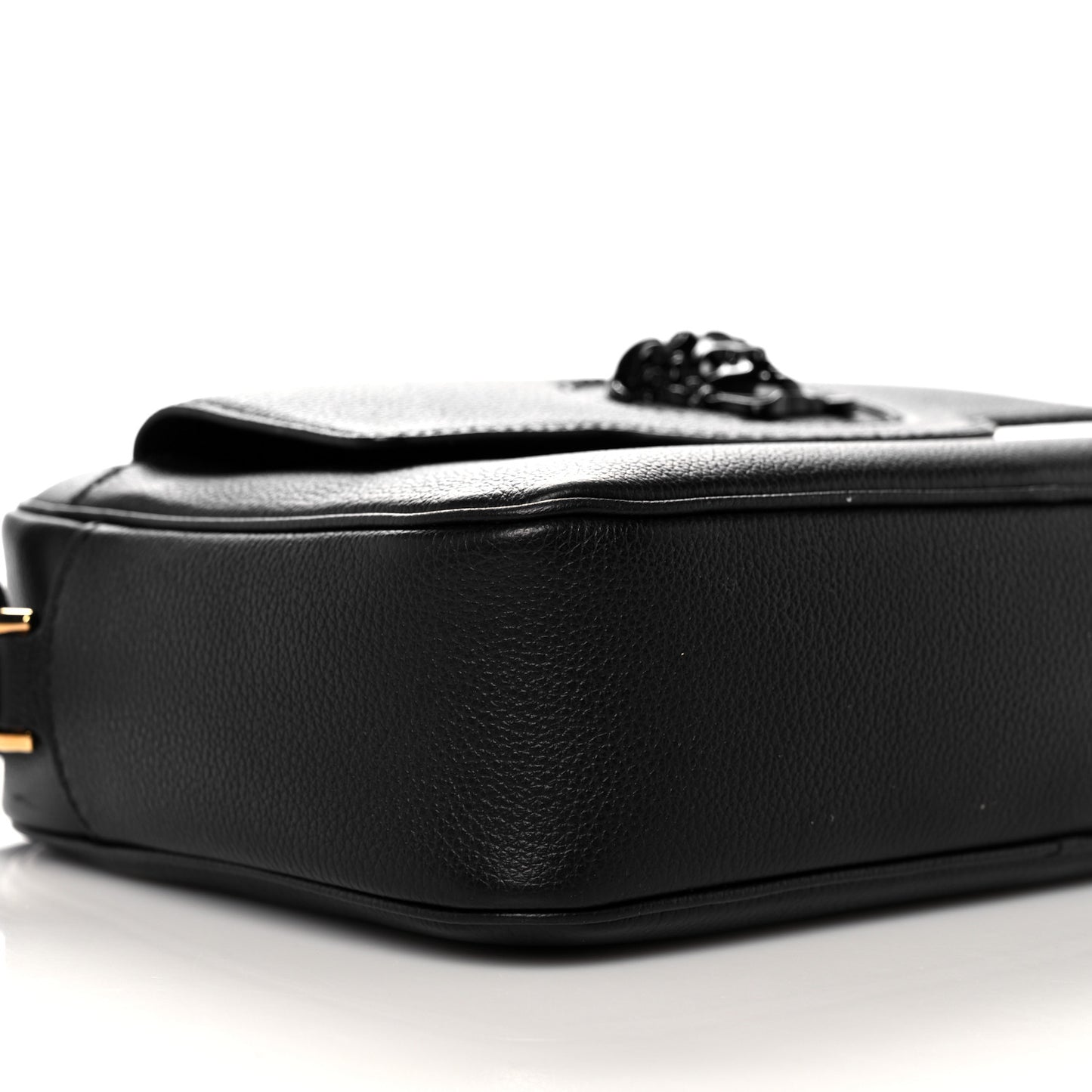 Grained Calfskin Medusa Camera Bag Black