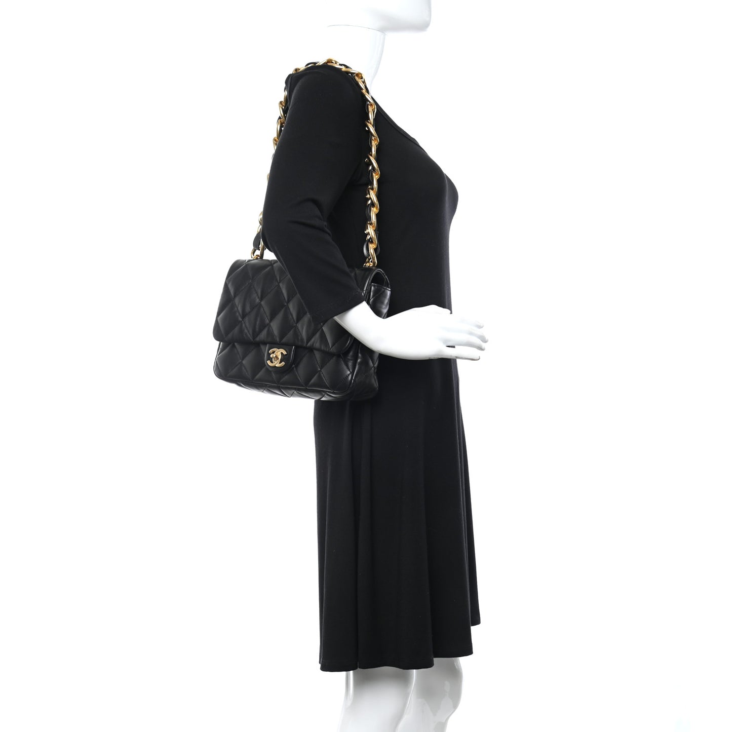 Lambskin Quilted Large CC Funky Town Flap Black