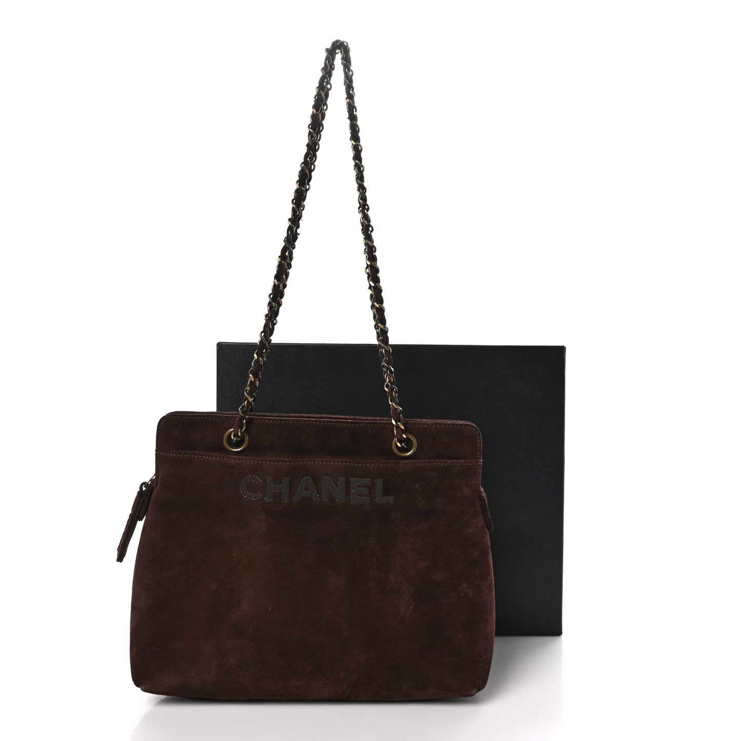 Suede Shopping Chain Tote Brown