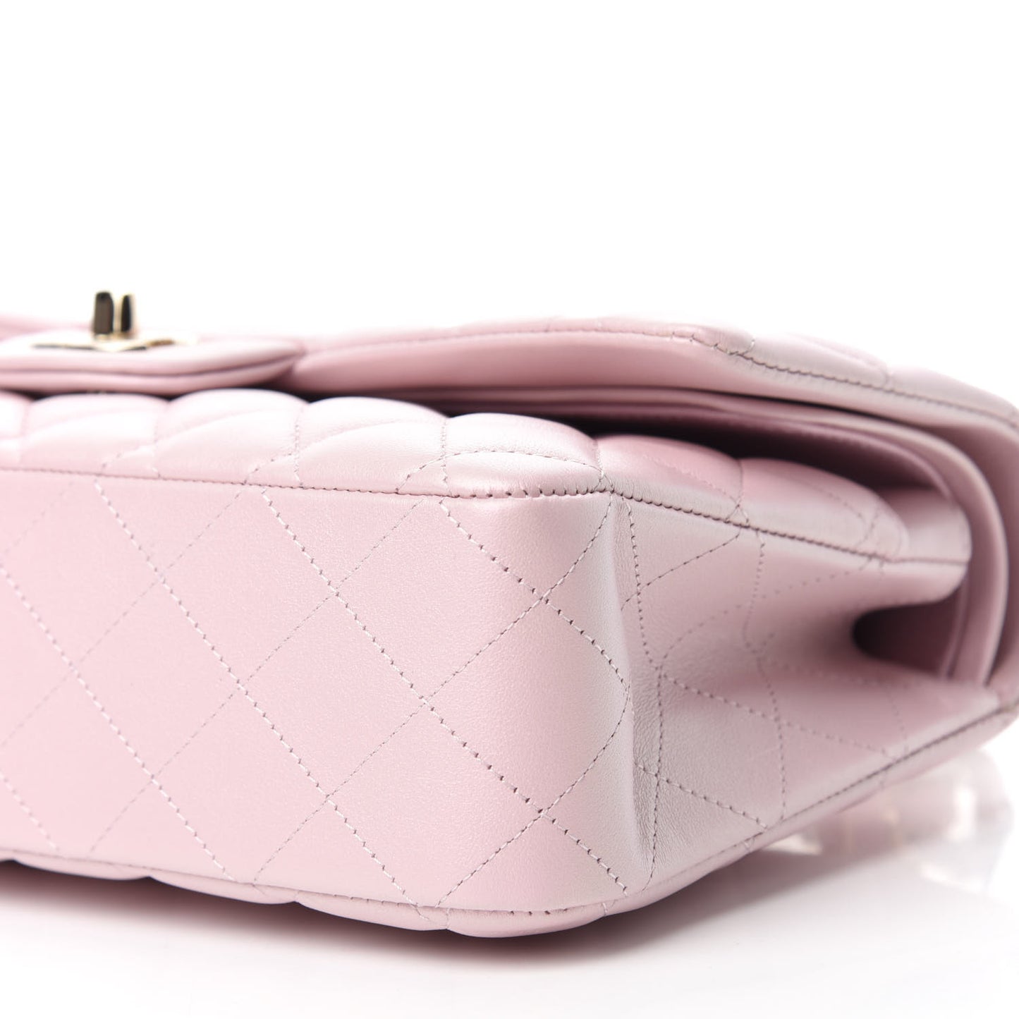 Iridescent Calfskin Quilted Medium Double Flap Light Pink