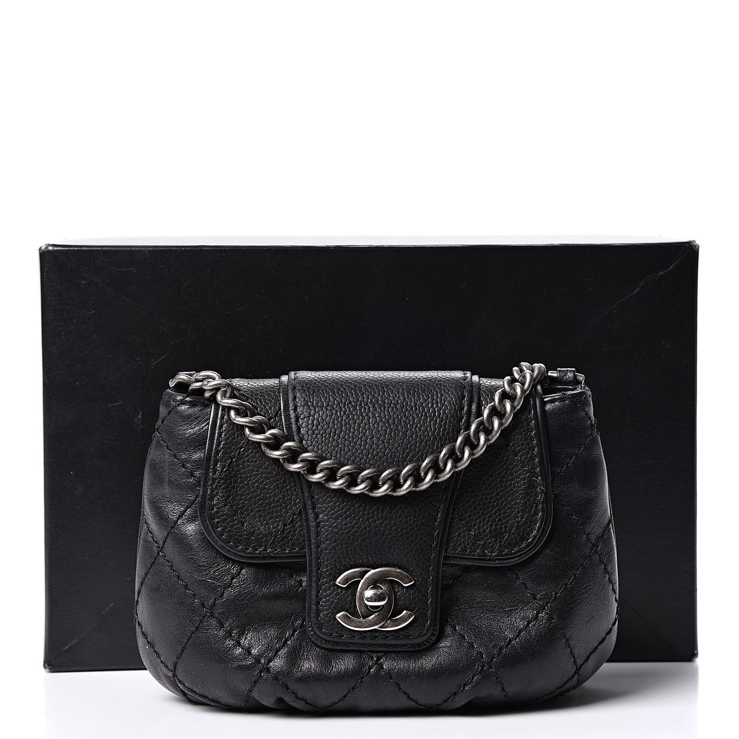 Caviar Aged Calfskin Mini Bubble Graphic Messenger Bag Black