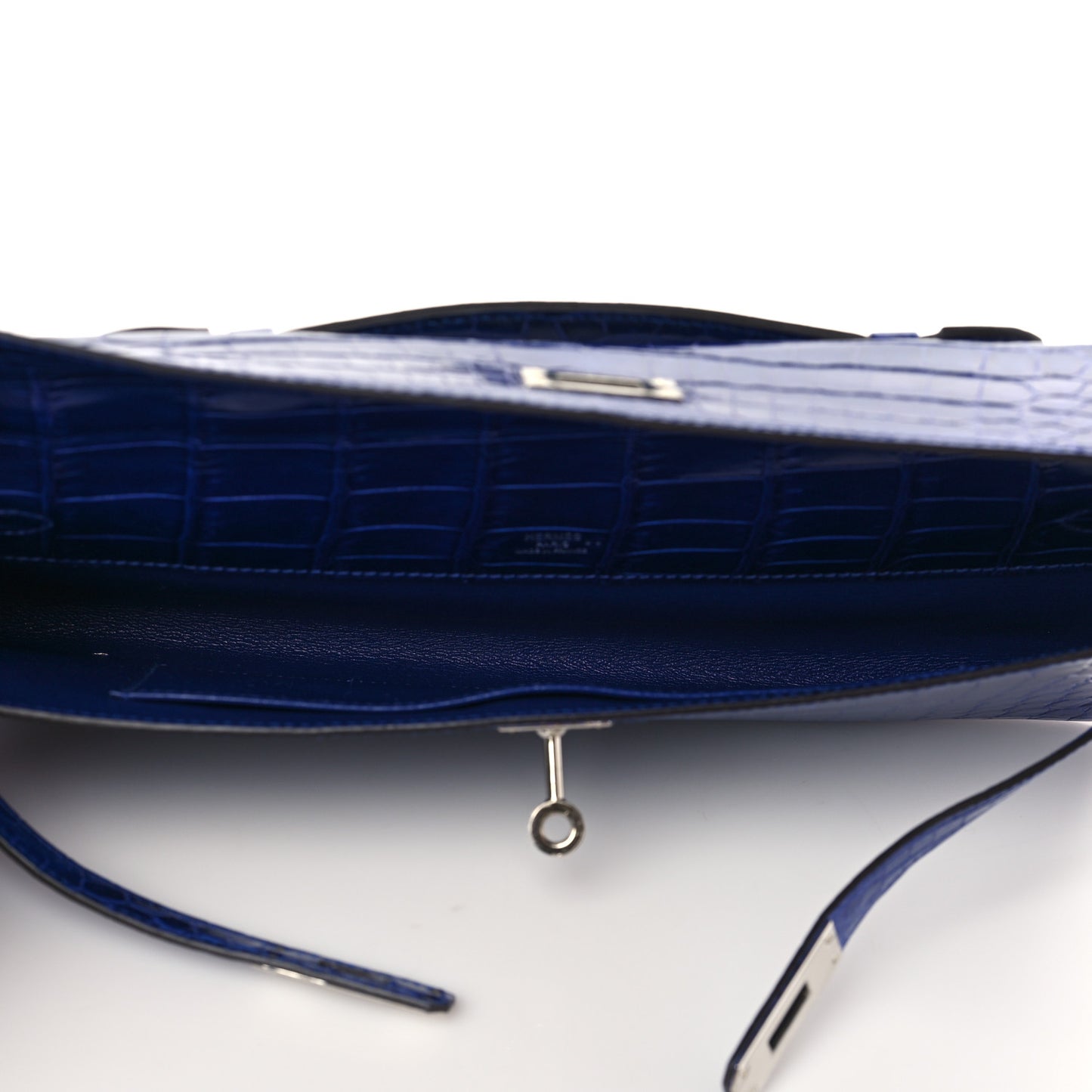 Shiny Niloticus Crocodile Kelly Cut Pochette Bleu Electrique