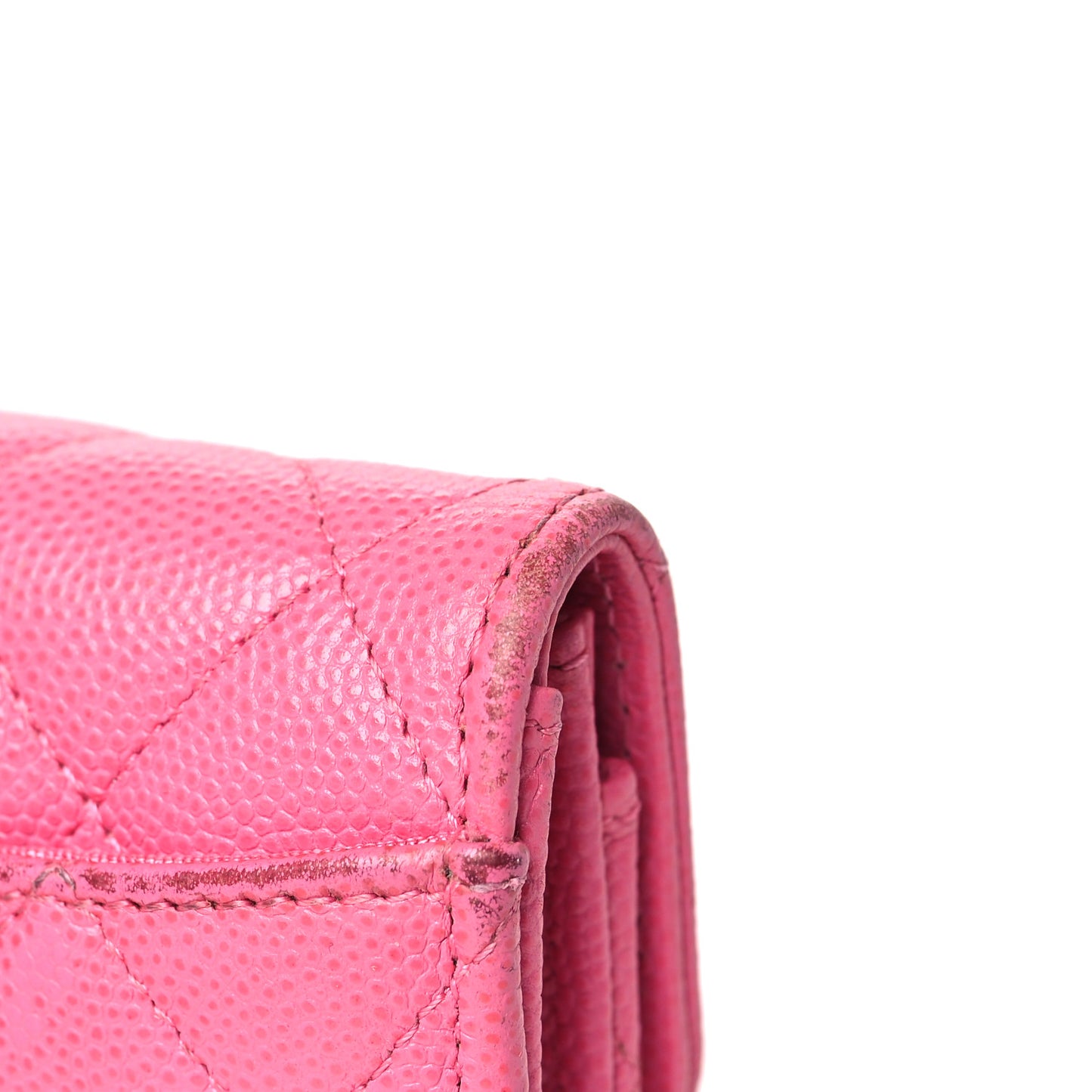 Caviar Quilted Flap Card Holder Wallet Pink