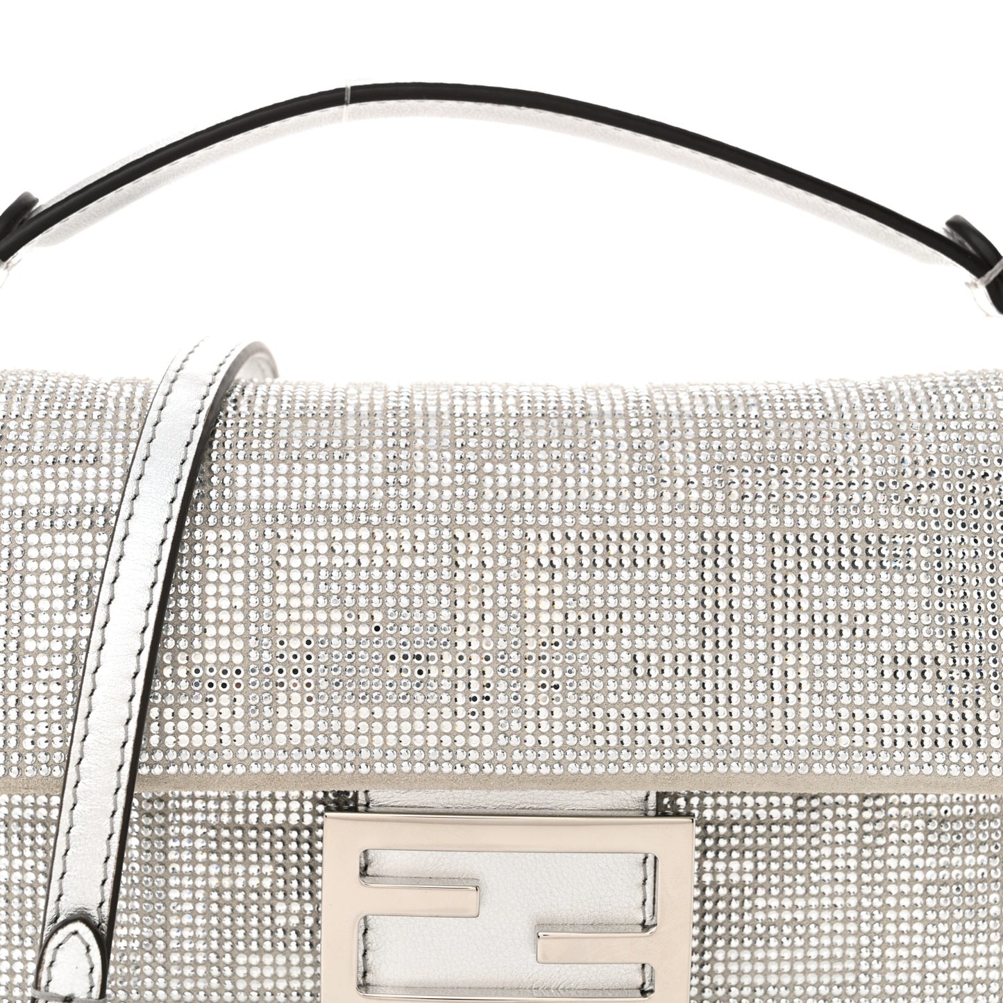 Crystal Vitello Laminato FF Mini Baguette Crystal Argento