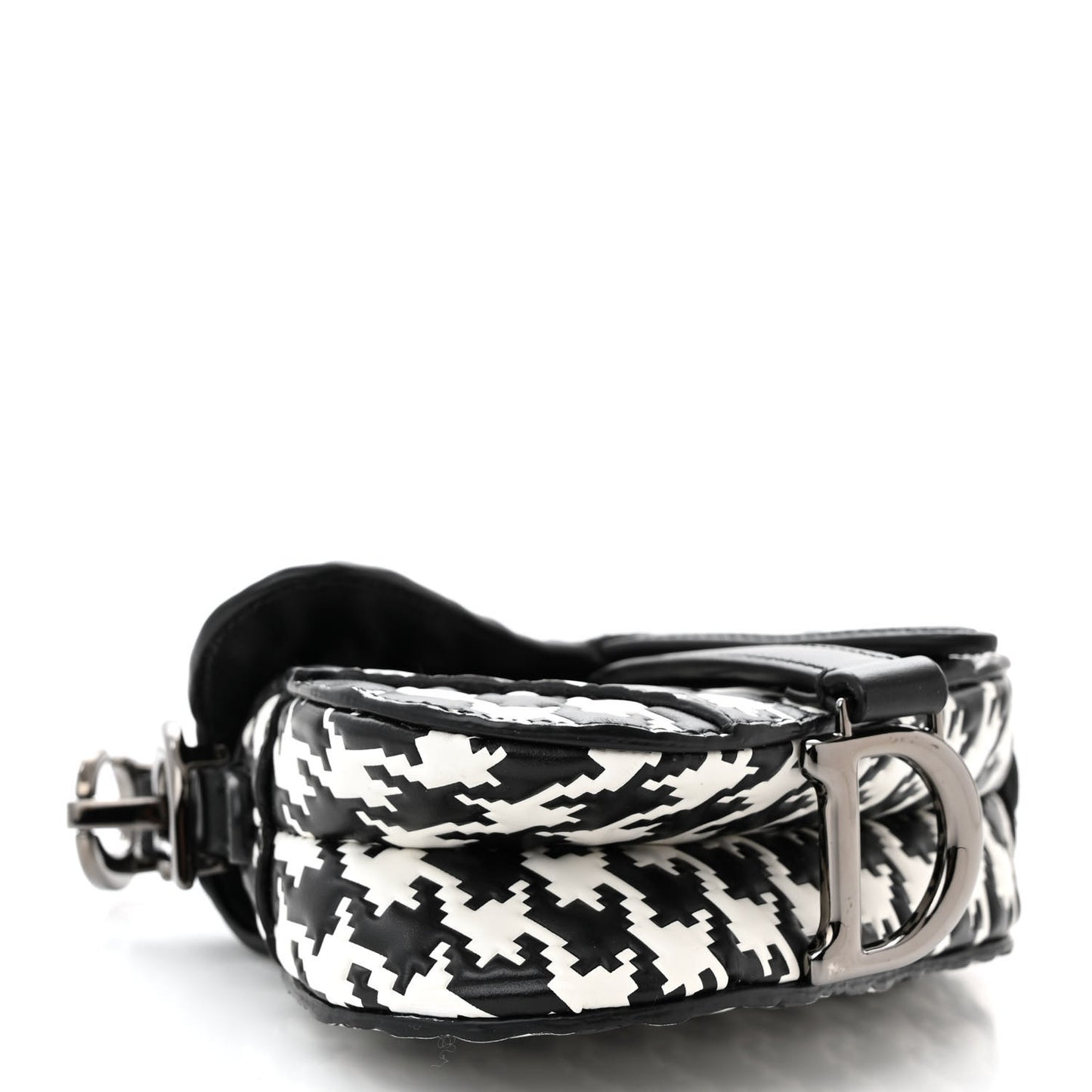 Calfskin Macro Houndstooth Embossed Micro Saddle Bag Black White