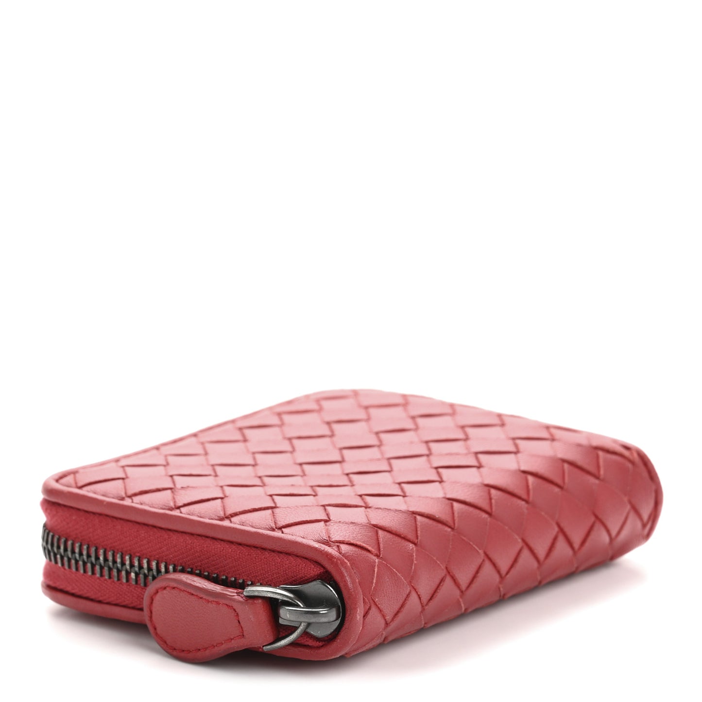 Nappa Intrecciato Zip Around Coin Purse Red