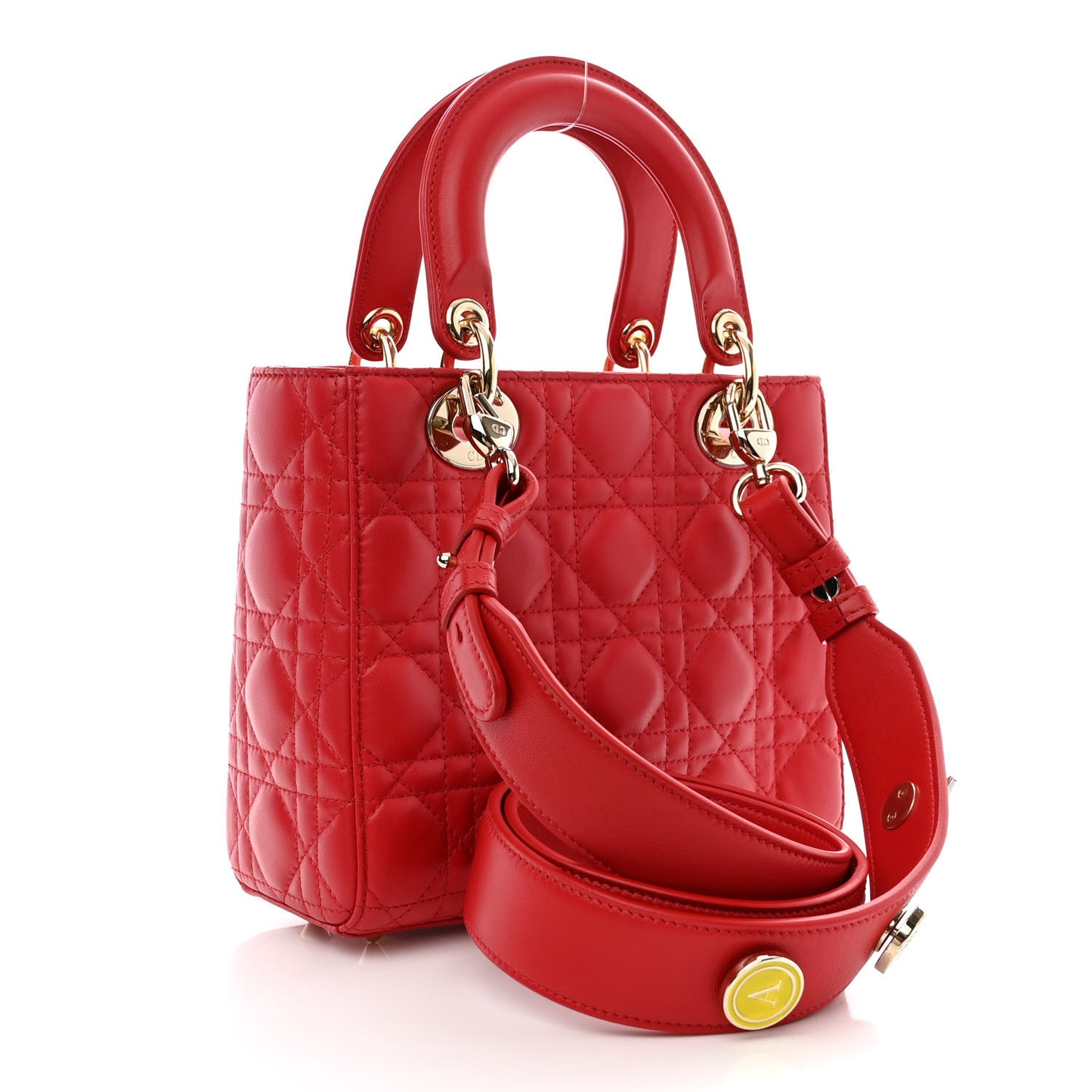 Lambskin Cannage Small Lucky Badges Lady Dior Red