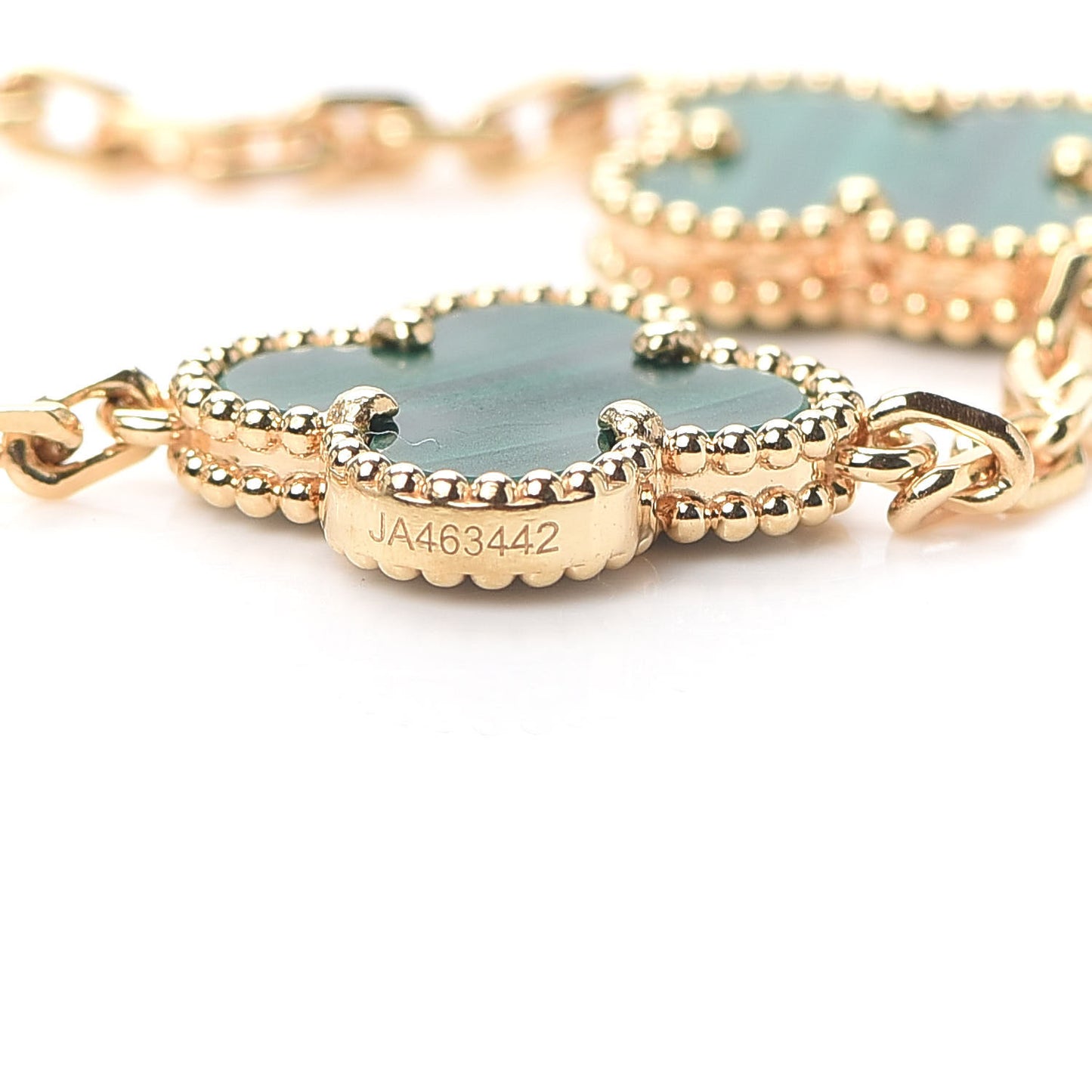18K Yellow Gold Malachite 5 Motifs Vintage Alhambra Bracelet