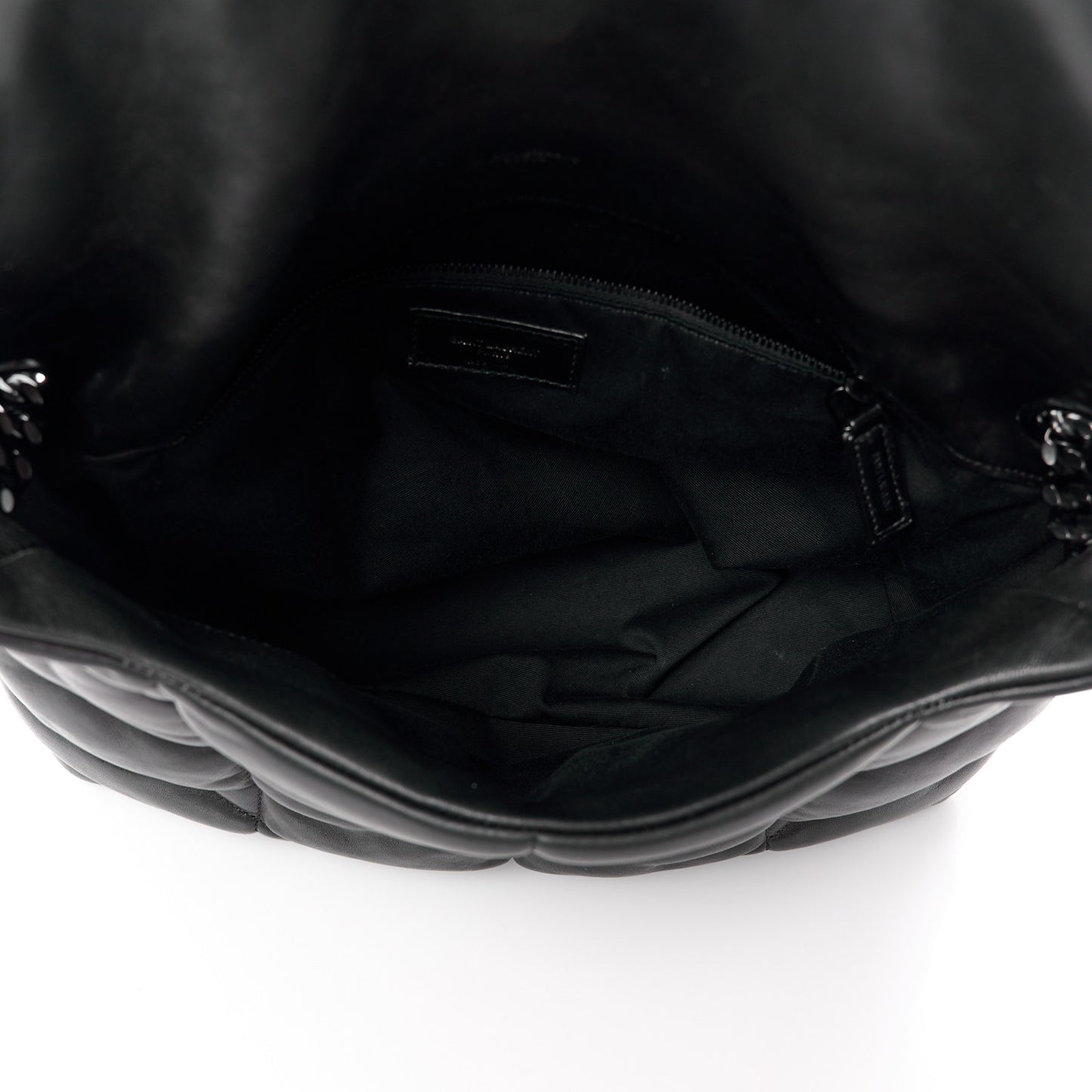 Lambskin Quilted Monogram Monochrome Medium Loulou Puffer Chain Satchel Black