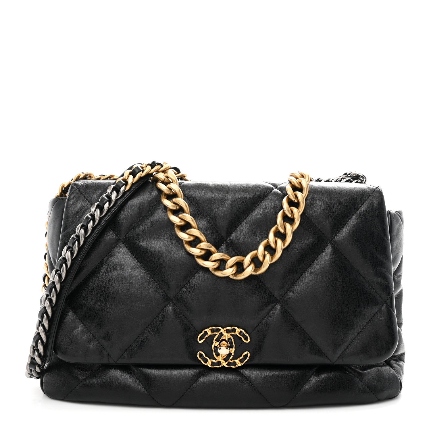 Chanel Goatskin Quilted Maxi Chanel 19 Flap Black 1850546
