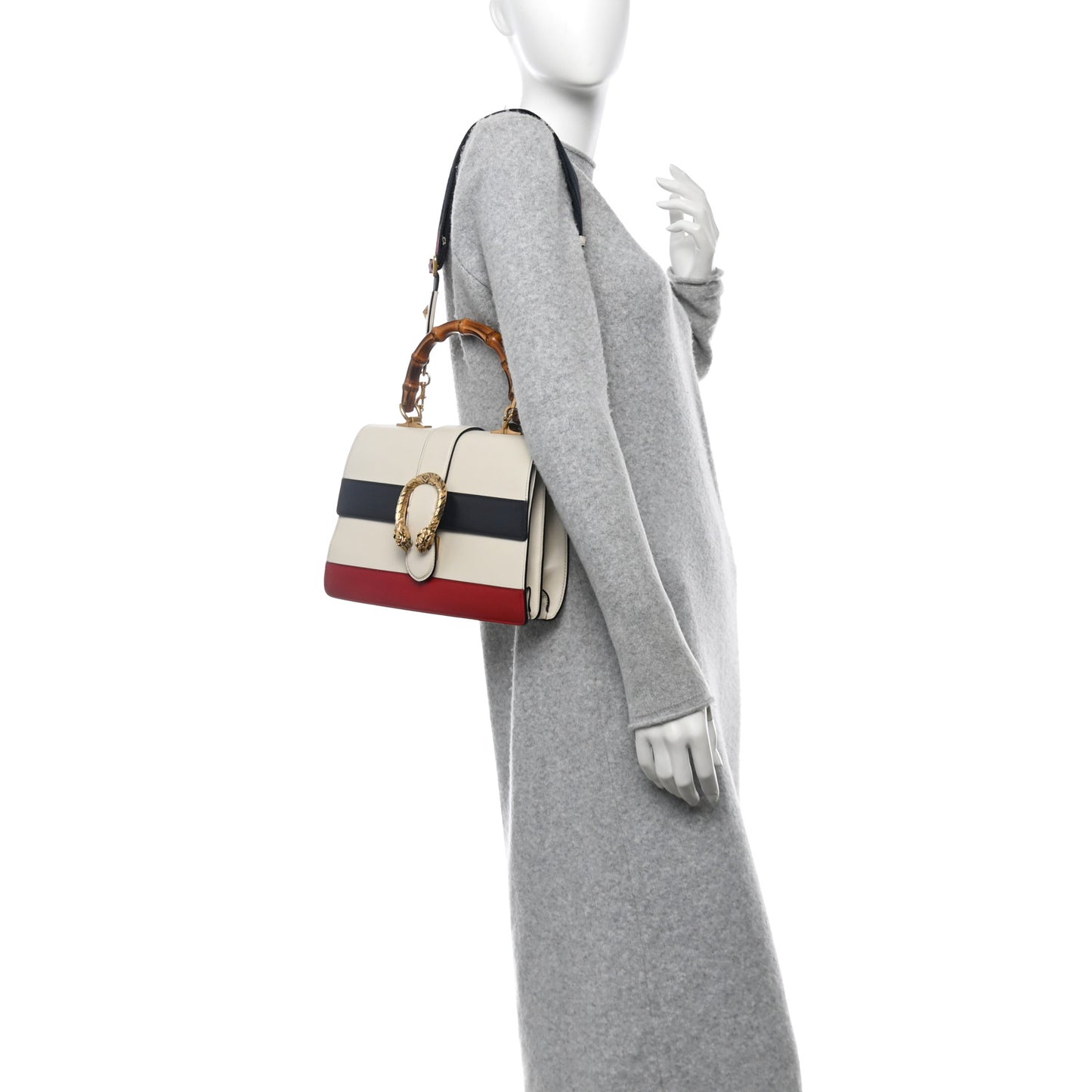 Calfskin Bamboo Web Medium Dionysus Top Handle Bag White Blue Hibiscus Red