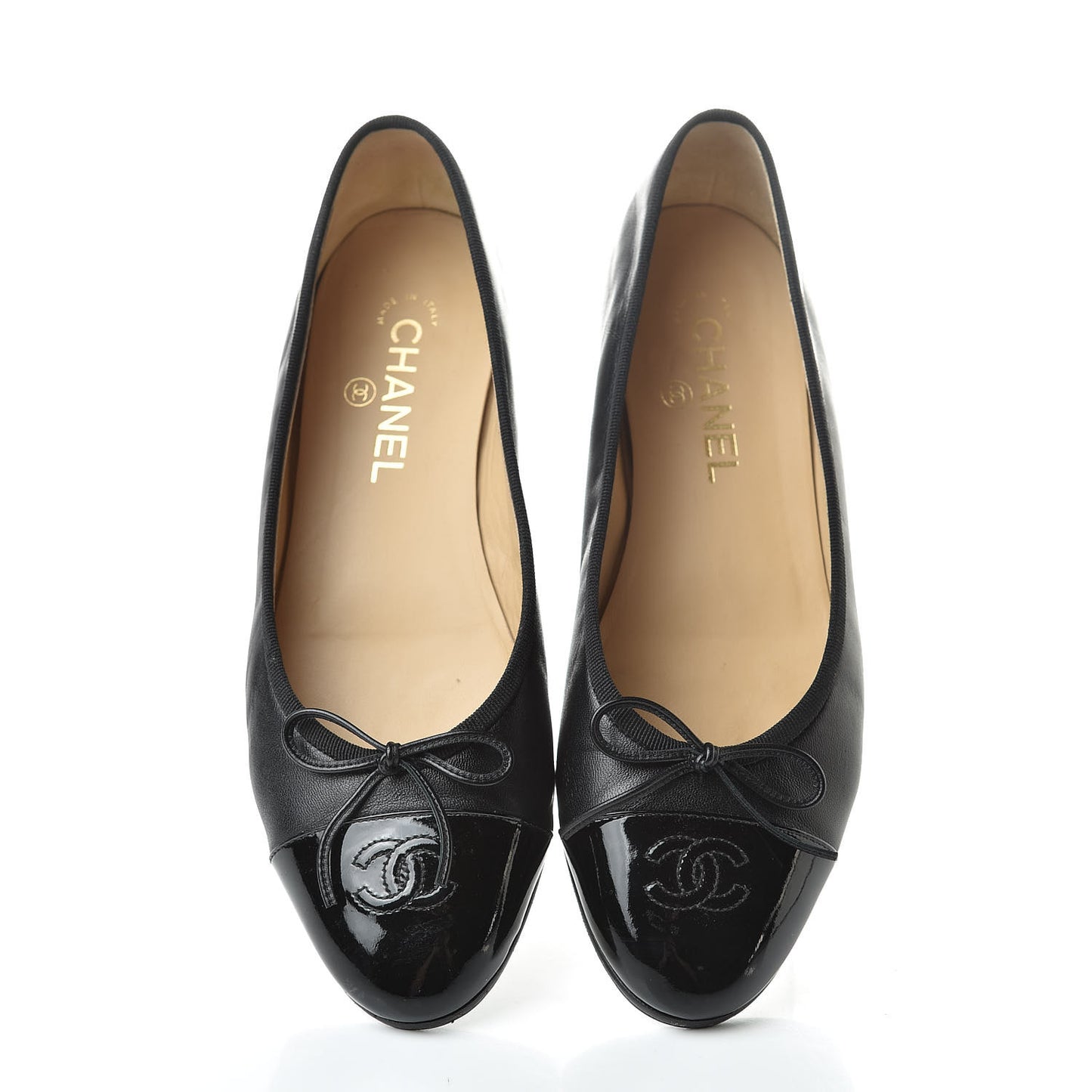 Lambskin Patent Calfskin Cap Toe Ballerina Flats 40 Black