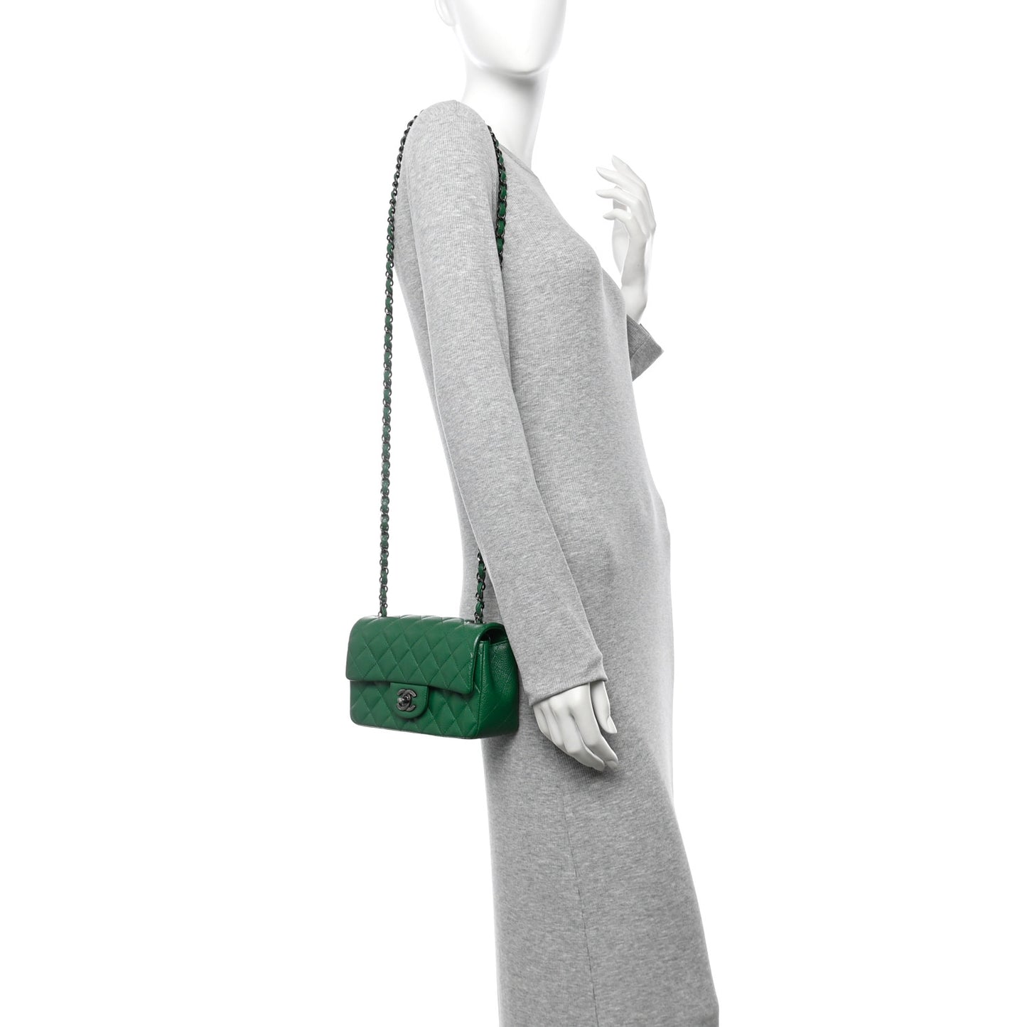 Caviar Quilted Mini Rectangular Flap Green