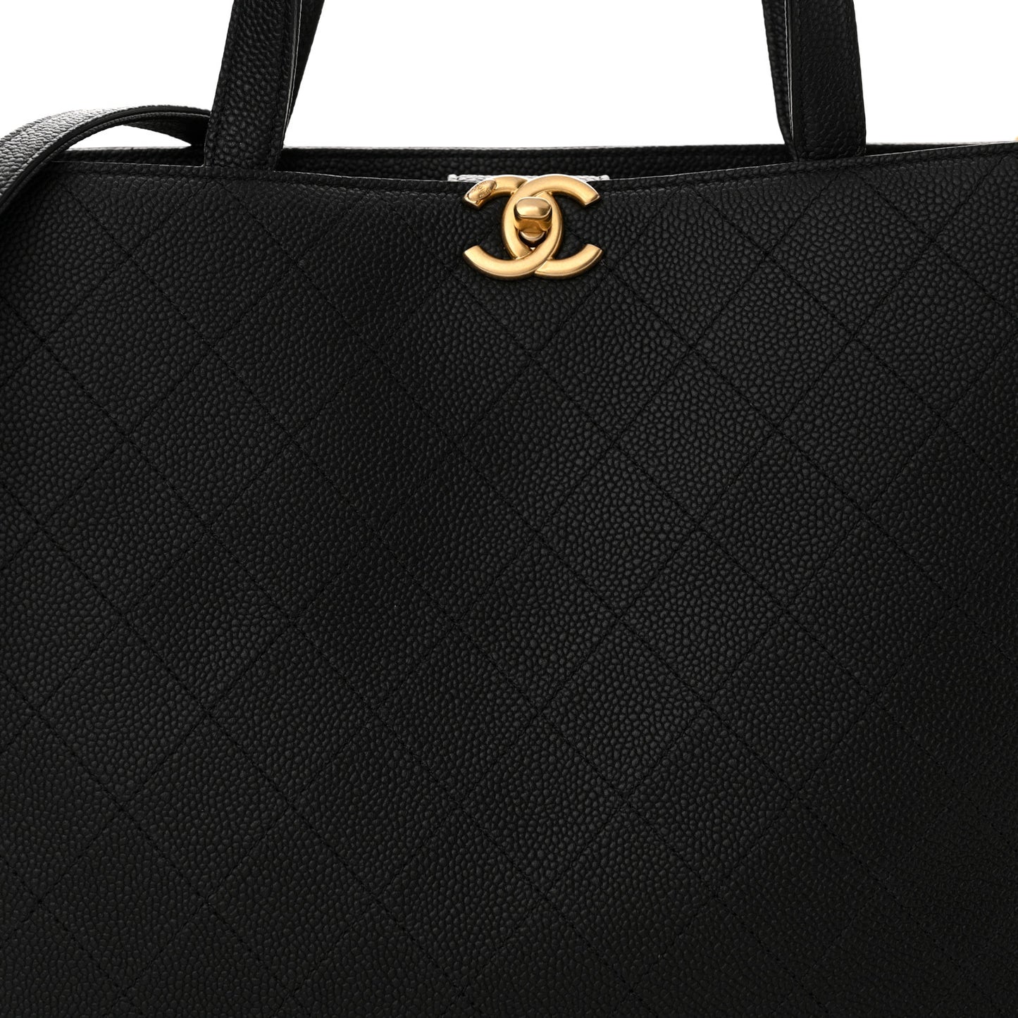 Caviar Stitched Large Shopping Tote Bag Black