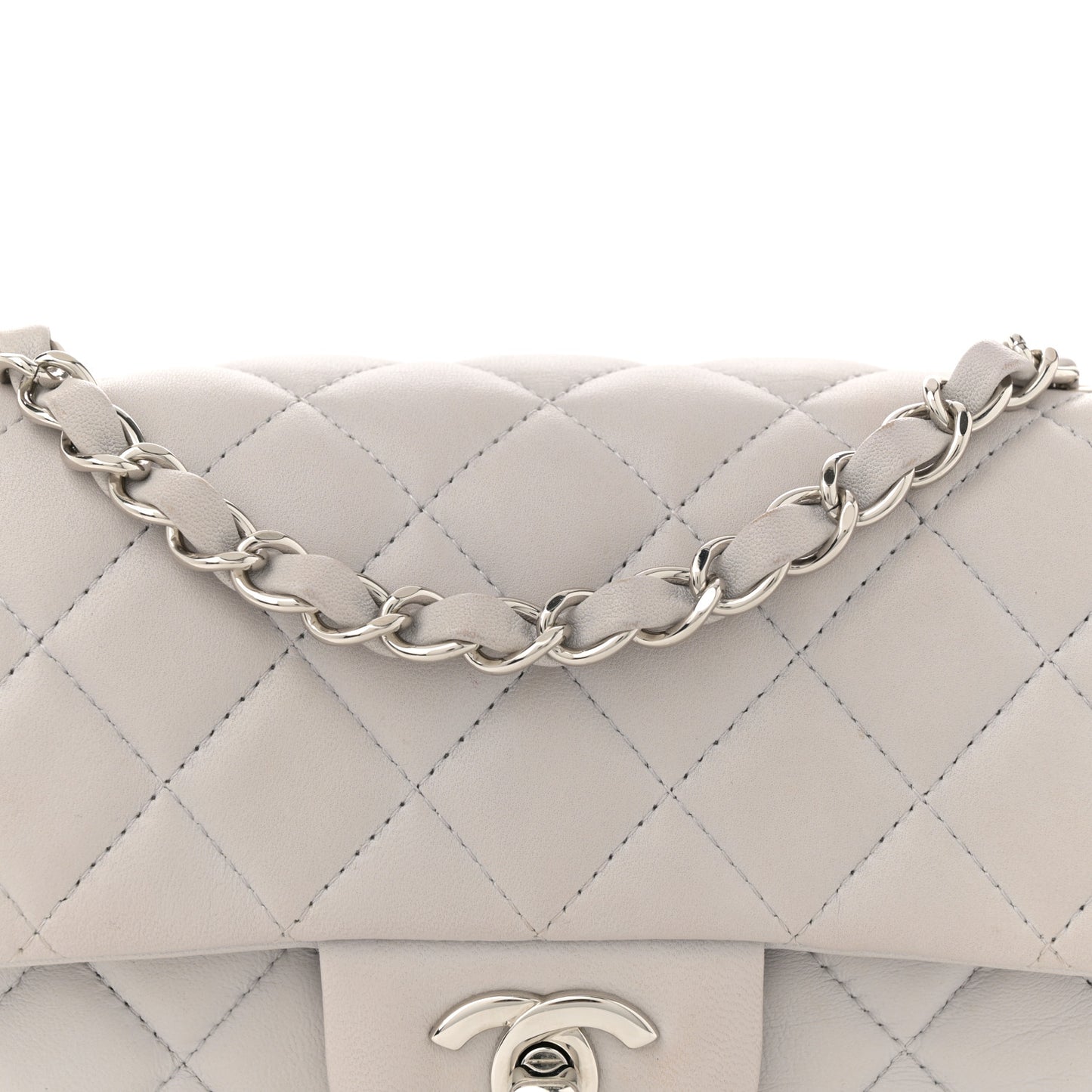 Lambskin Quilted Mini Rectangular Flap Grey