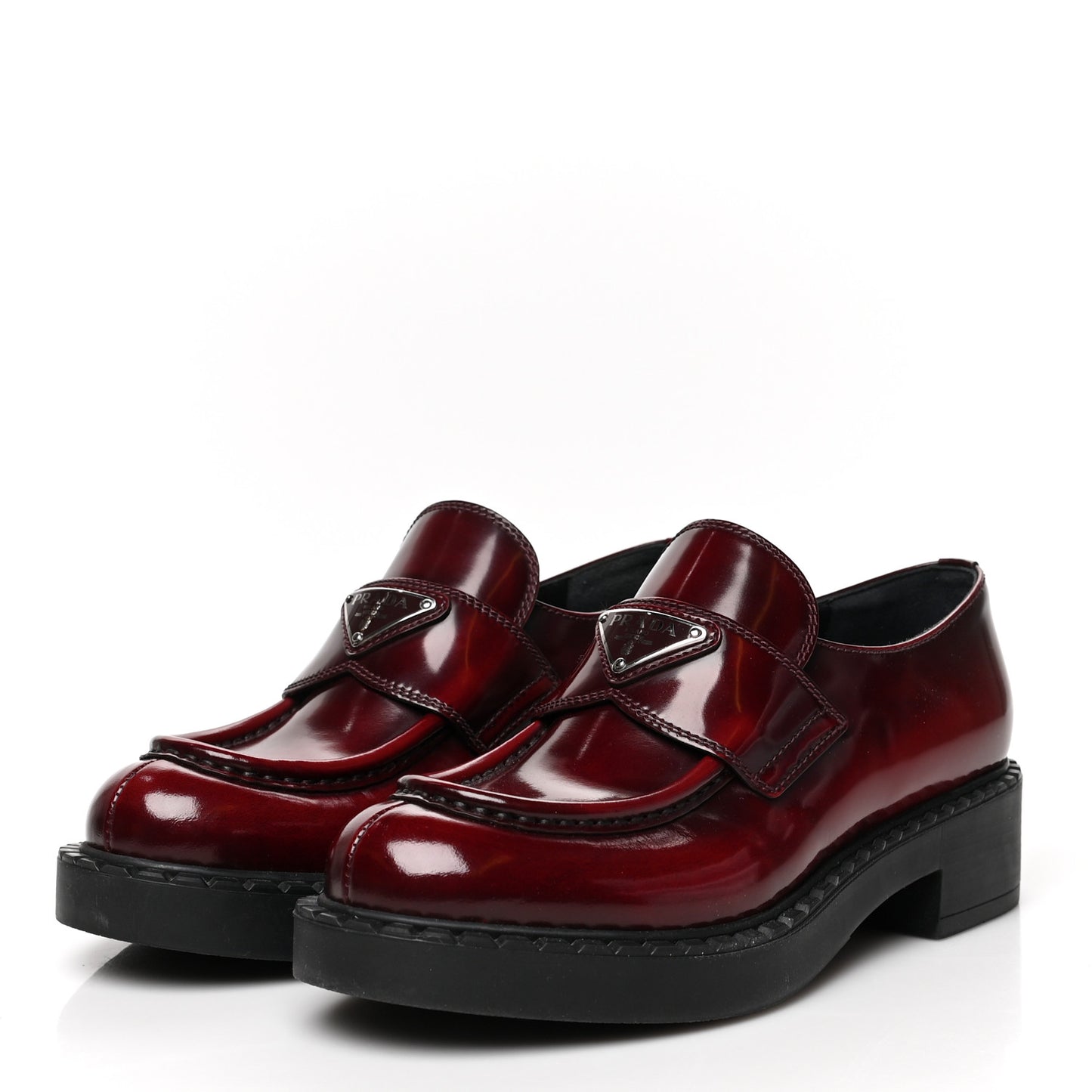 Brushed Calfskin Metal Triangle Logo 50mm Loafers 37 Porpora Fume
