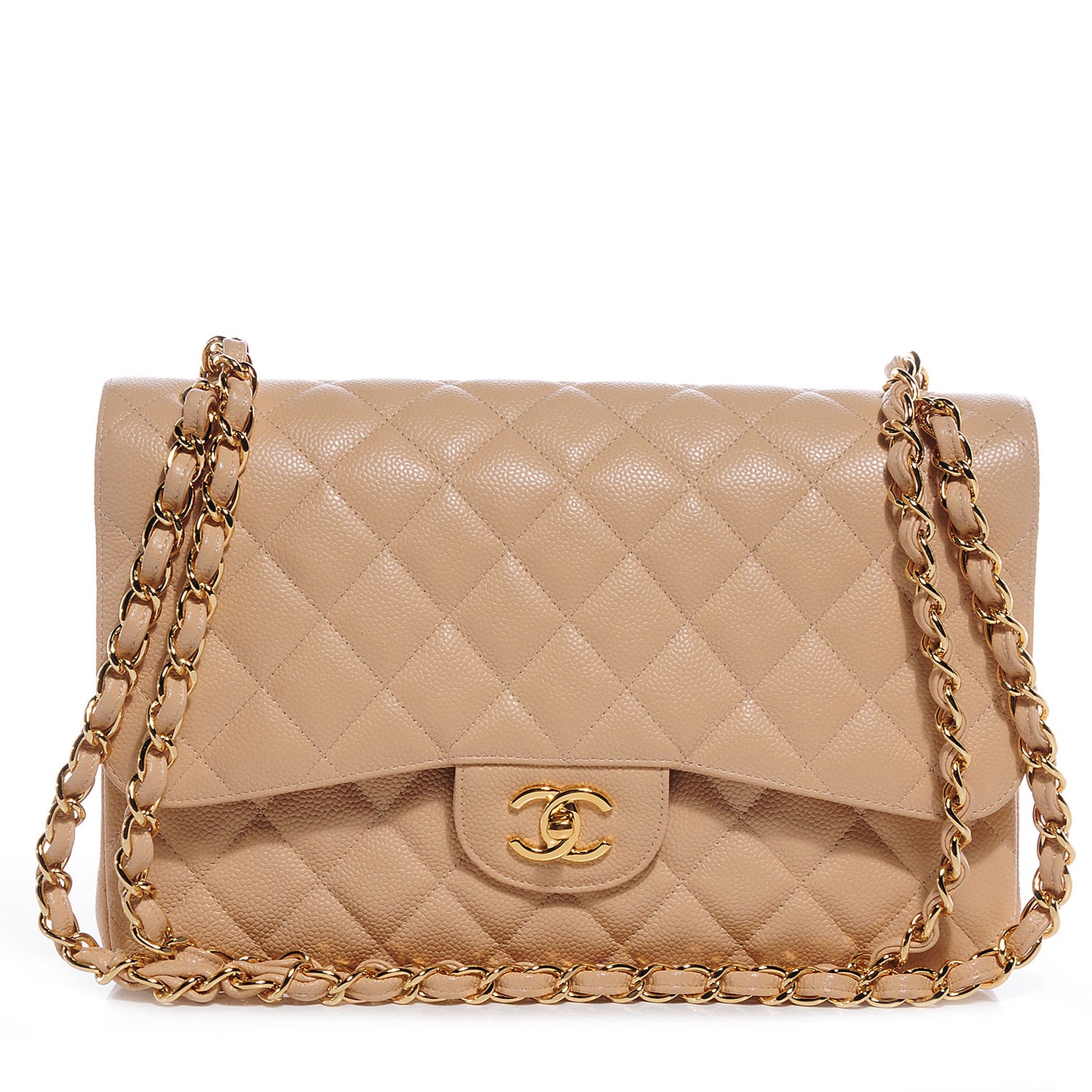 Caviar Jumbo Double Flap Beige Clair
