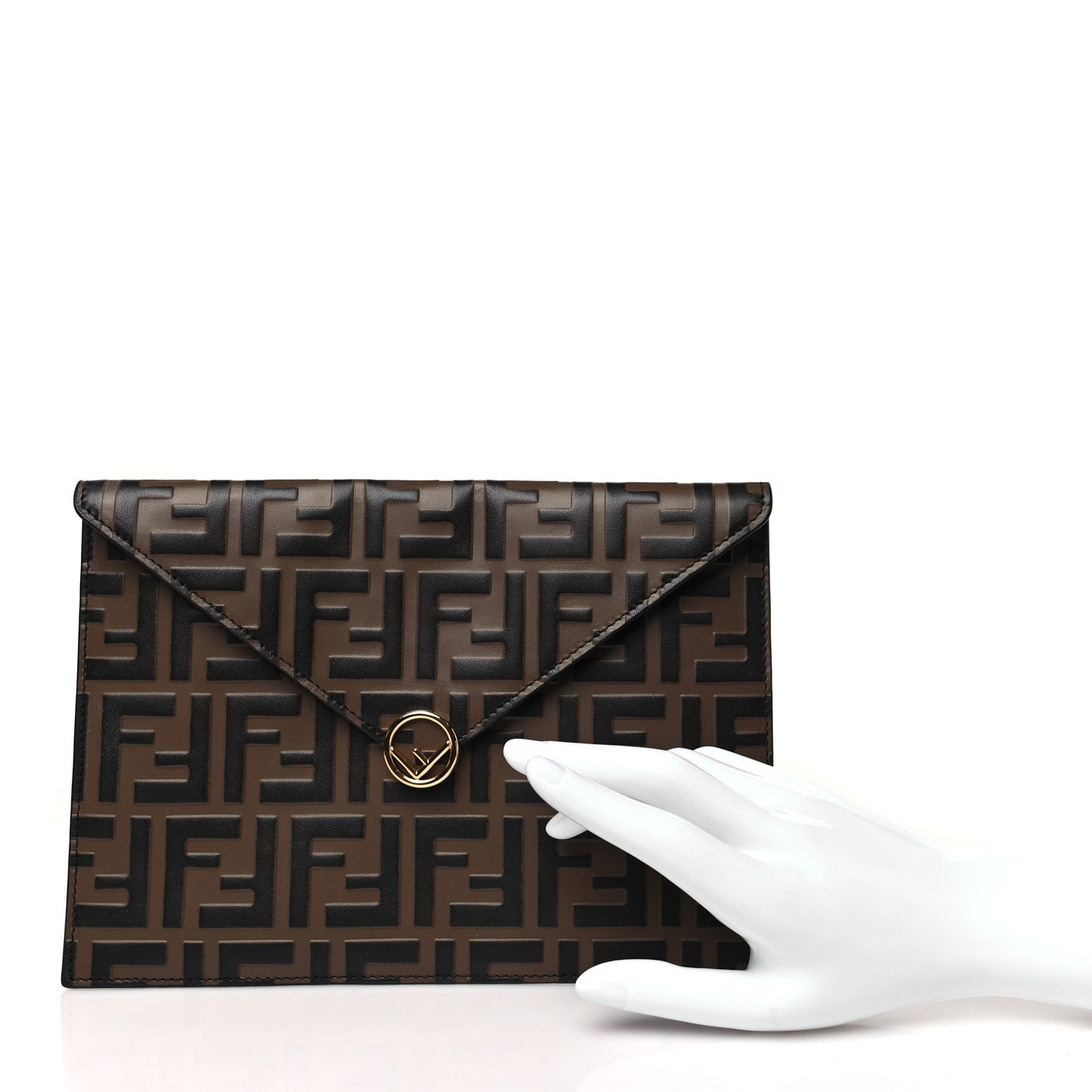 Vitello Soft F is Fendi Bi-Color FF 1974 Embossed Envelope Pouch Maya Black