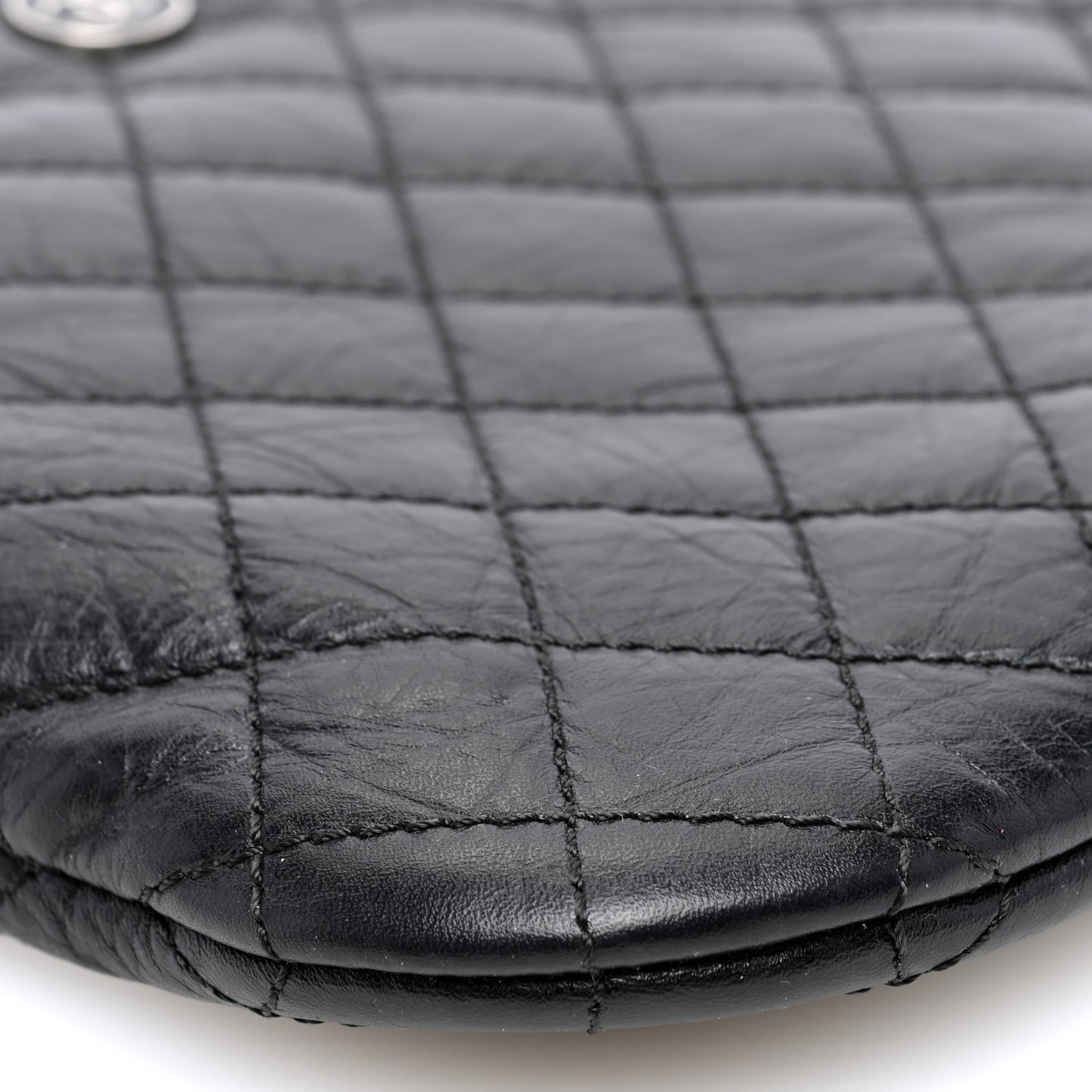 Aged Calfskin Quilted Crossbody Bag Black