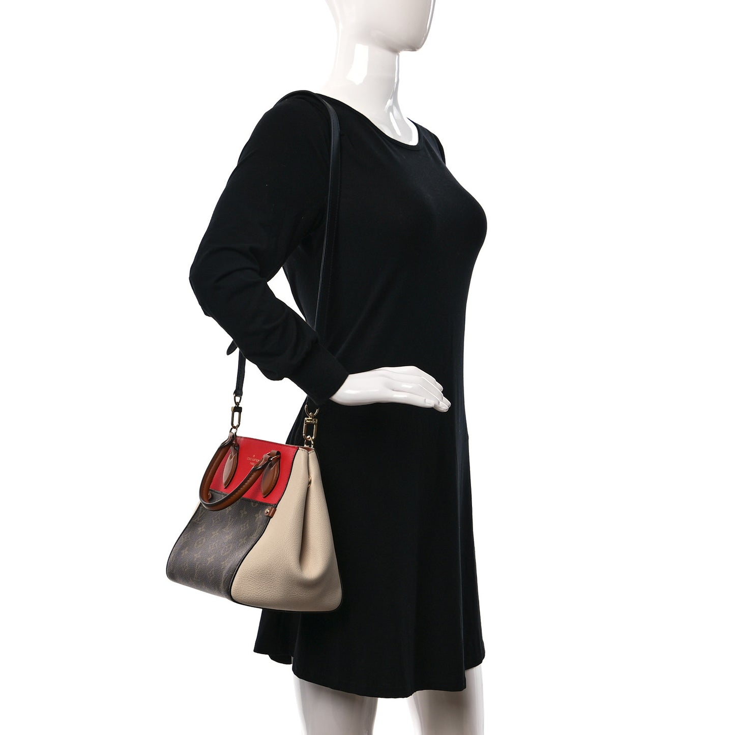 Calfskin Monogram Fold Tote PM Cerise Cream Black