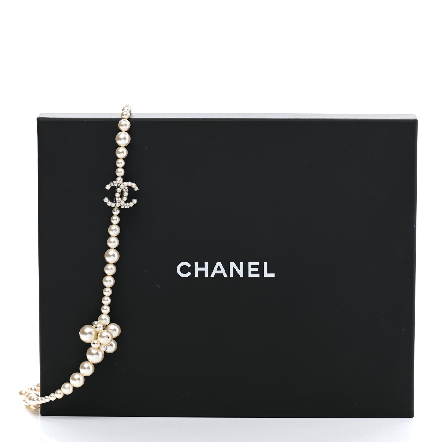 Pearl Cluster CC Long Necklace Silver