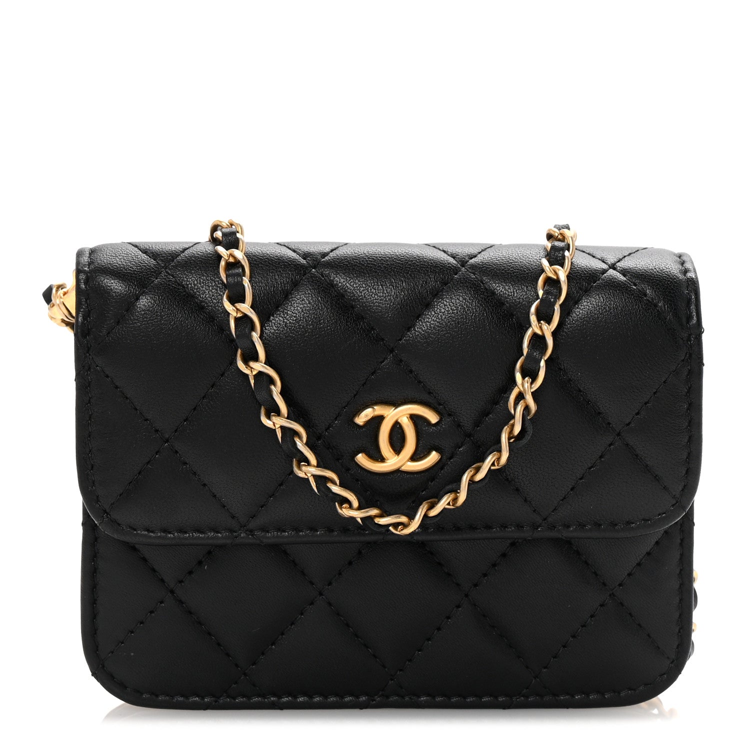Chanel Lambskin Quilted Pearl Crush Flap With Chain Black 1733870