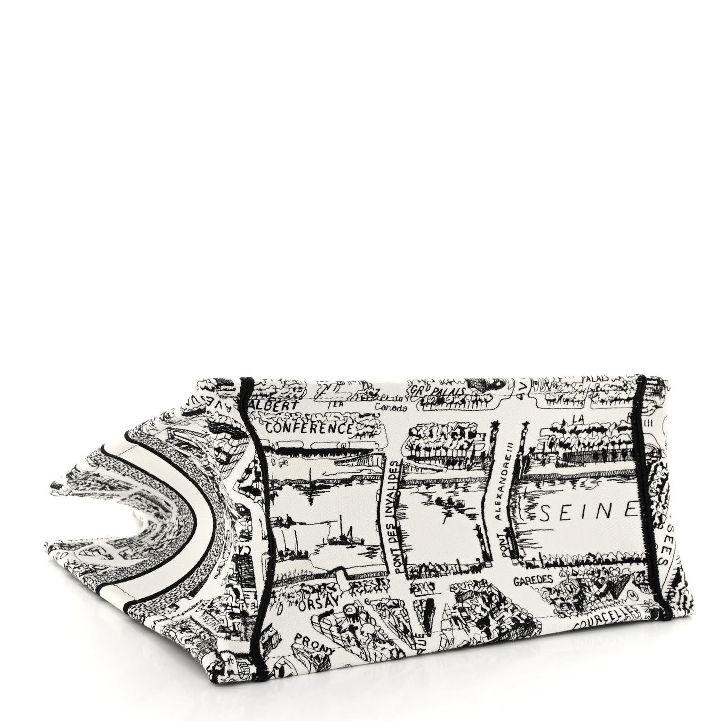 Canvas Embroidered Medium Plan De Paris Book Tote White Black