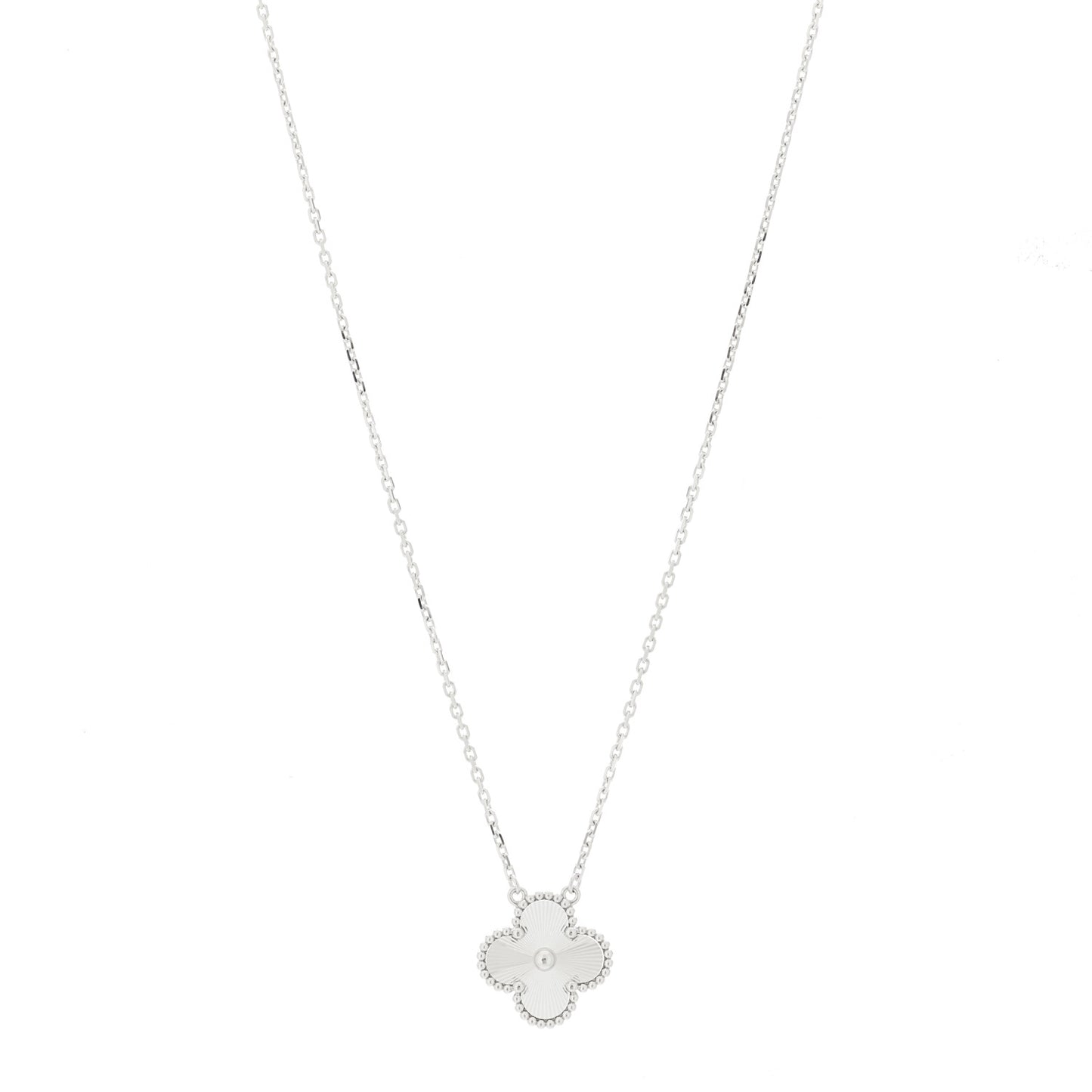 18K White Gold Guilloche Vintage Alhambra Pendant Necklace