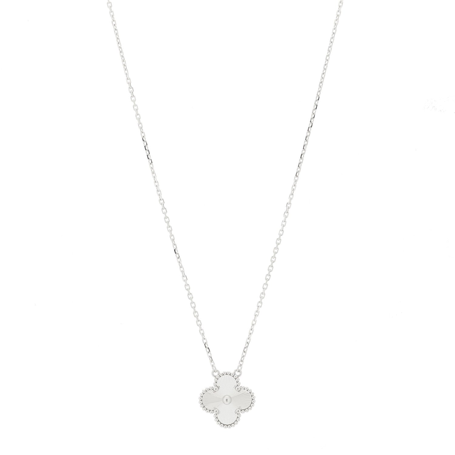 Van Cleef & Arpels 18K White Gold Guilloche Vintage Alhambra Pendant Necklace 1 of 5