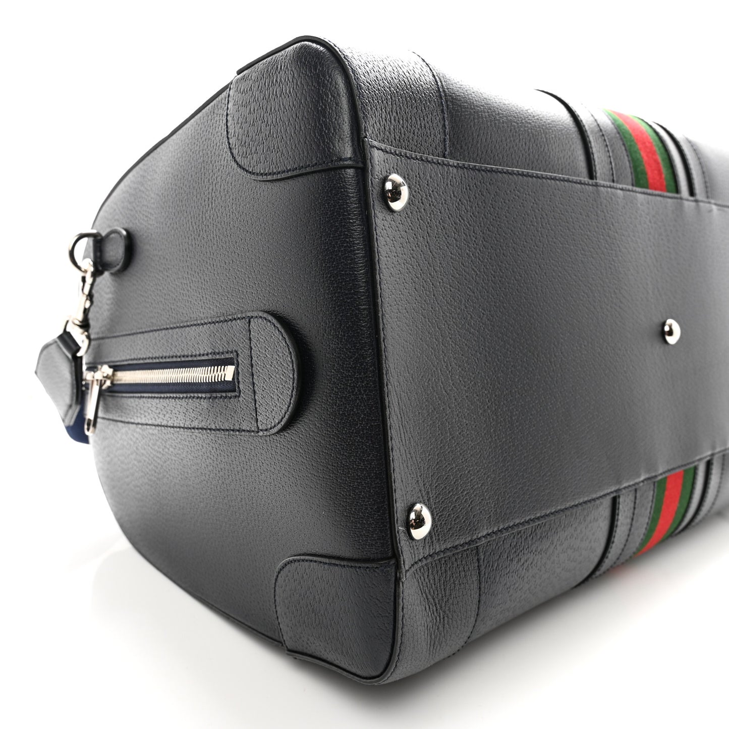 Textured Dollar Calfskin Web Large Savoy Duffle Bag Navy