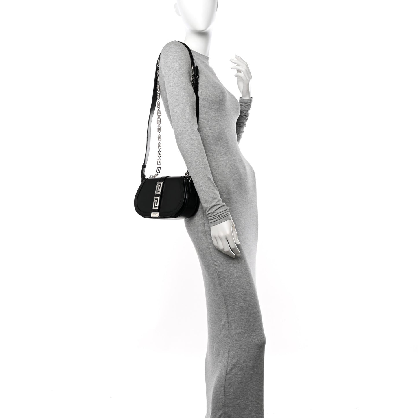 Calfskin Medium Greca Goddess Shoulder Bag Black