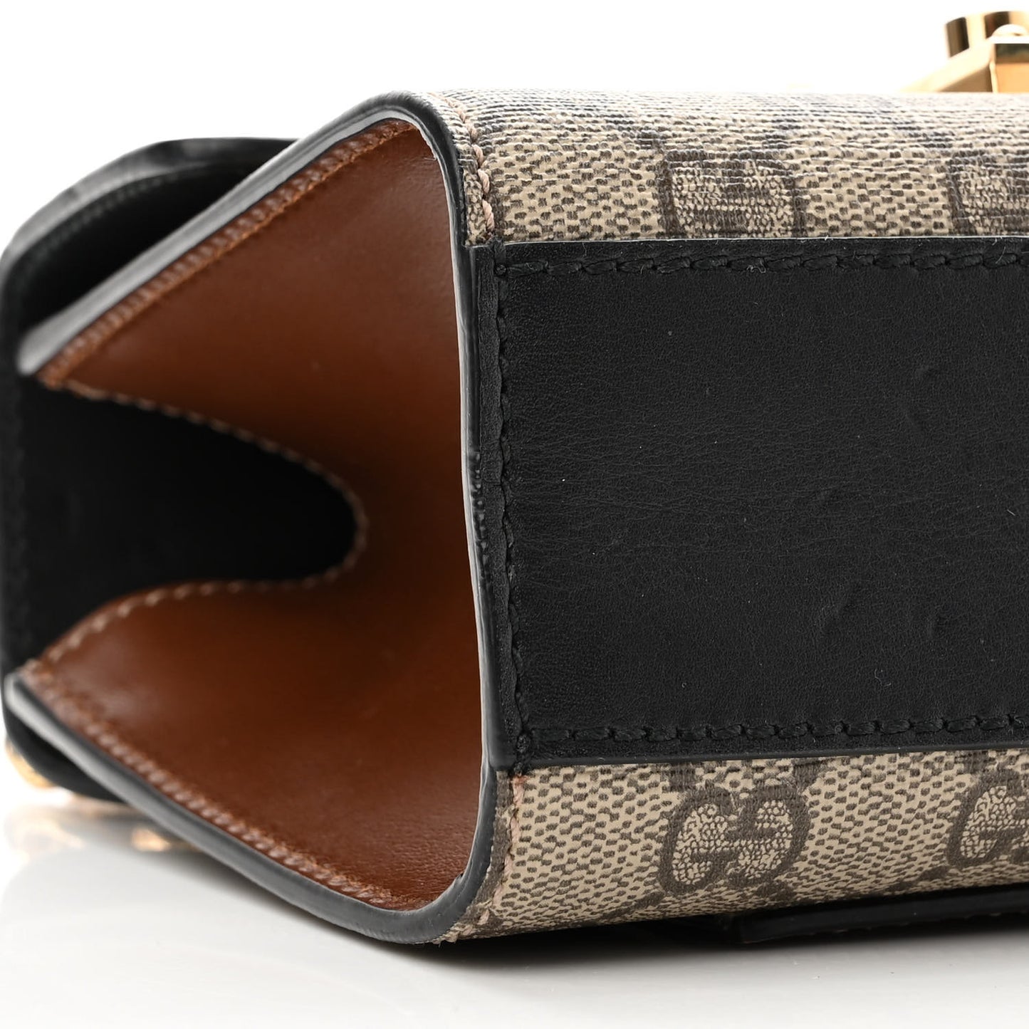 GG Supreme Monogram Calfskin Small Padlock Shoulder Bag Beige Black Cuir