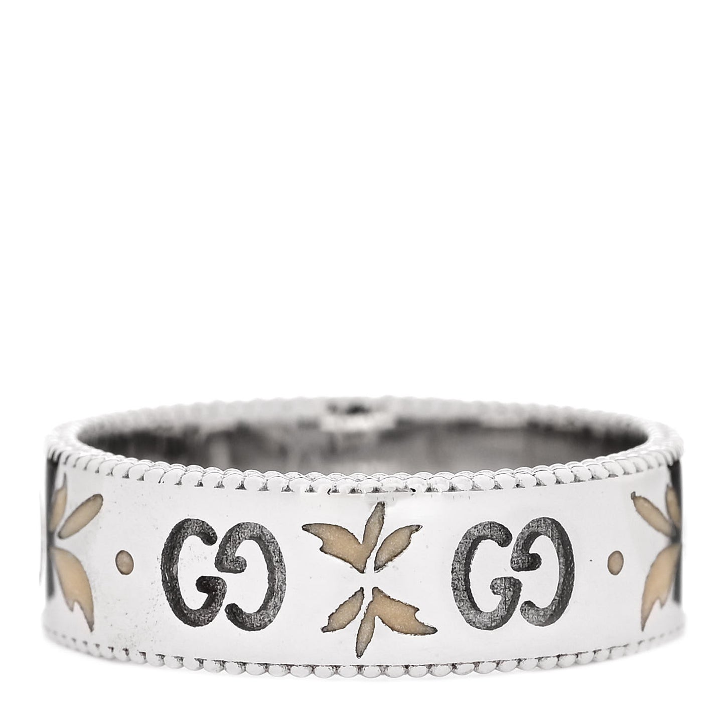 18K White Gold Enamel 6mm Icon Blooms Ring 53 6.5