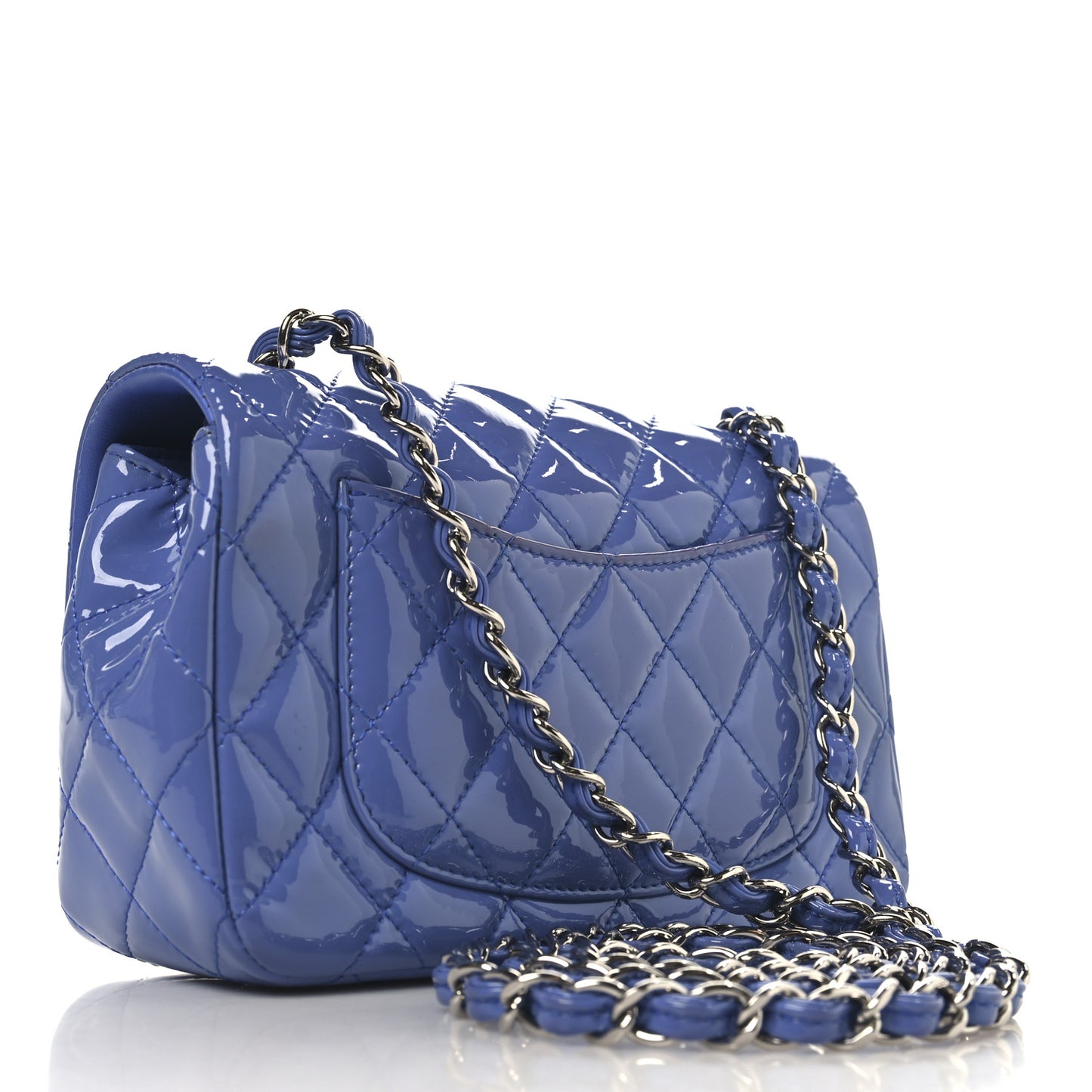 Patent Calfskin Quilted Mini Rectangular Flap Blue