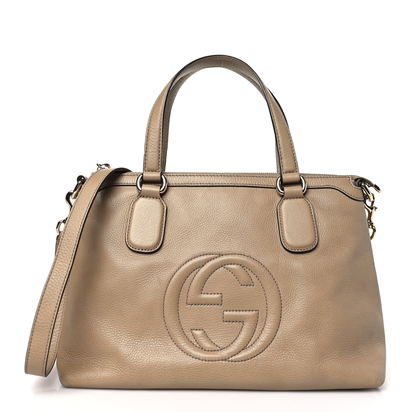 Pebbled Calfskin Small Soho Top Handle Satchel Camelia