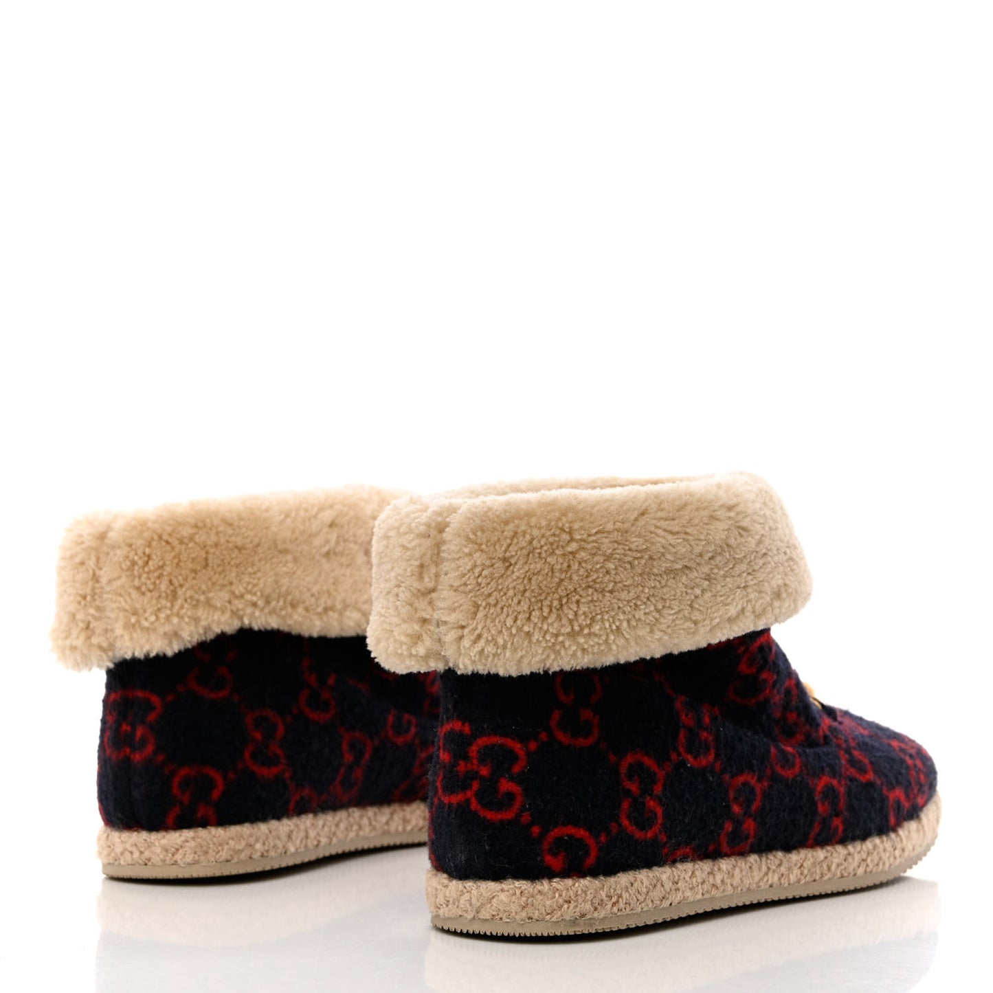 Covered Wool GG Monogram Mens Fria Horsebit Ankle Boots 8 Blue Red Butterscotch