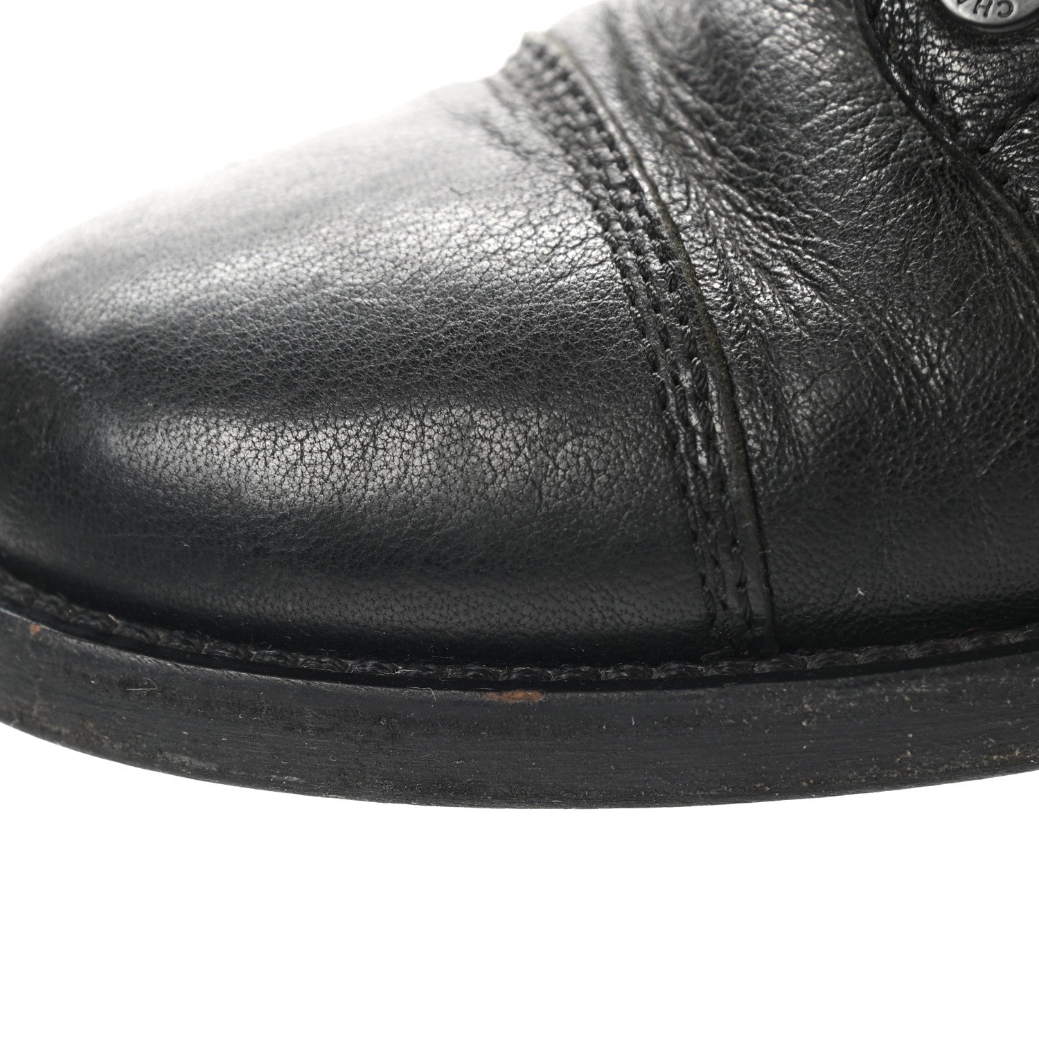 Chanel Sheepskin Quilted CC Tall Lace Up Combat Boots 36 Black 12 of 18