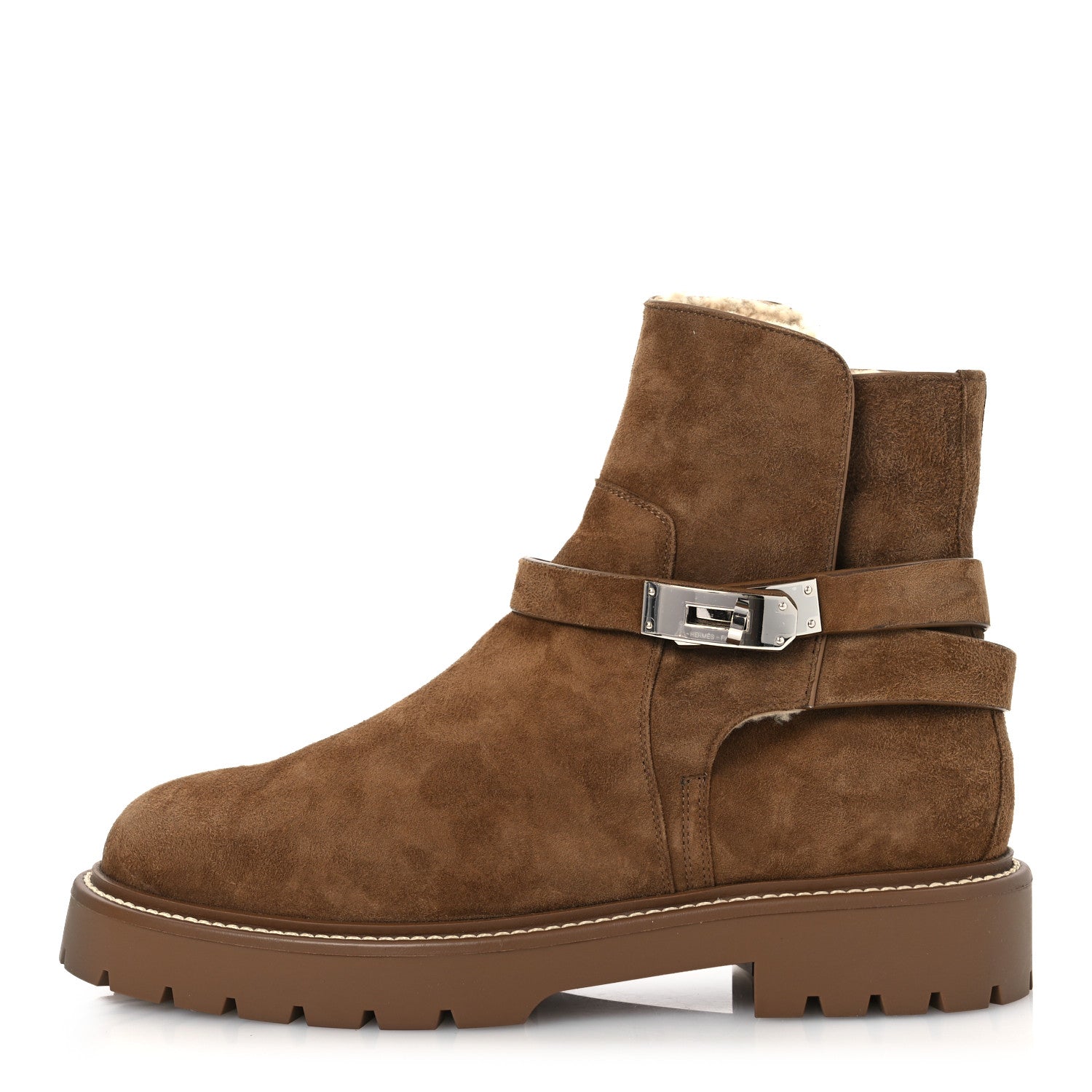 Hermes Suede Goatskin Shearling Womens Jeff Ankle Boots 41 Brun