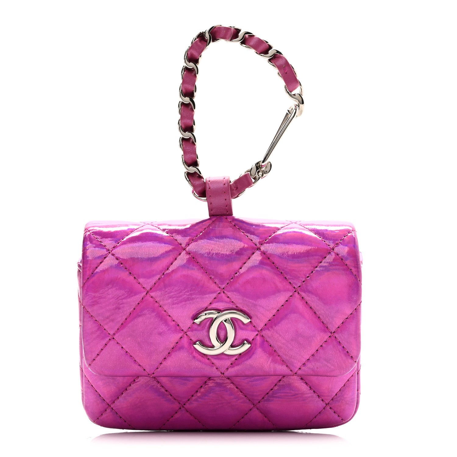 Chanel Patent Lambskin Quilted CC Hook Card Holder Pink 1784006