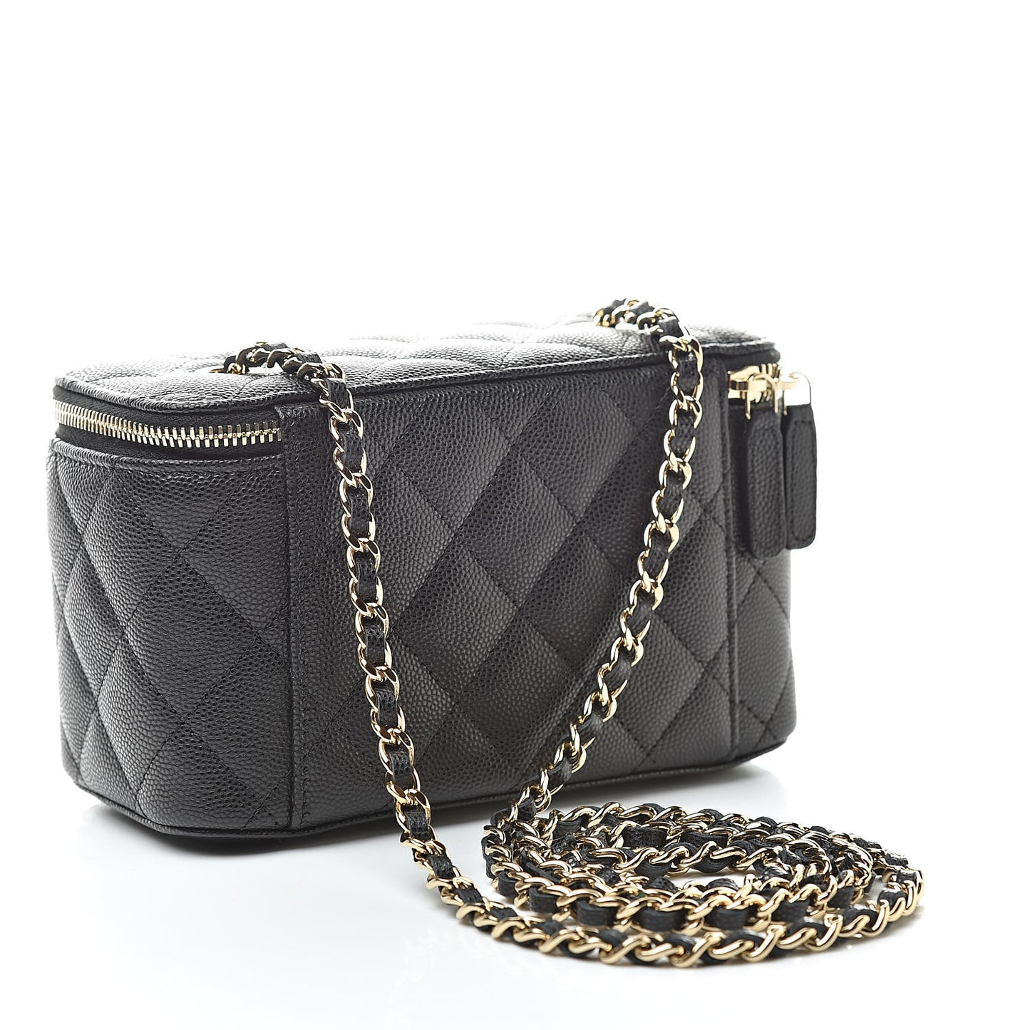 Caviar Quilted Small Vanity Case With Chain Black