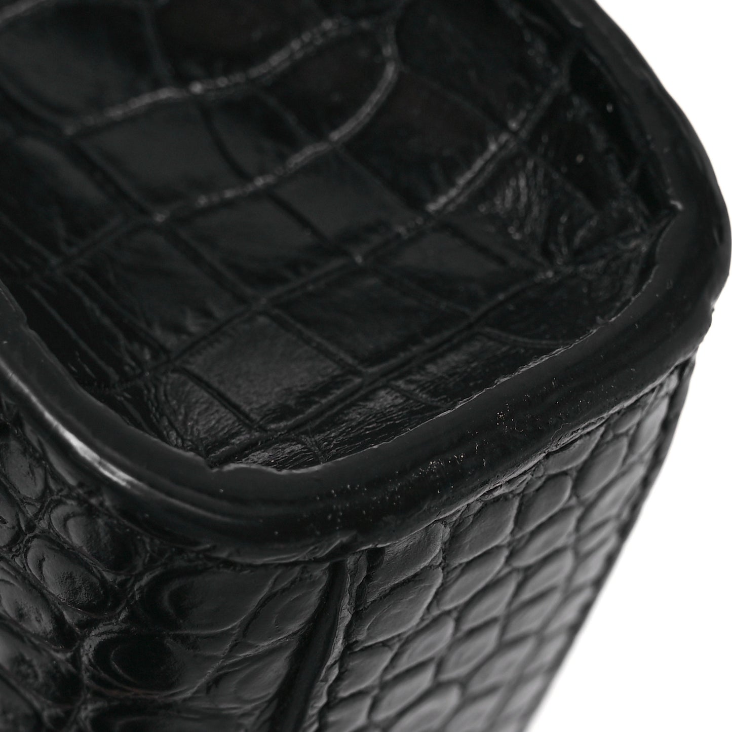 Calfskin Crocodile Embossed Small Classic Monogram Kate Tassel Satchel Black