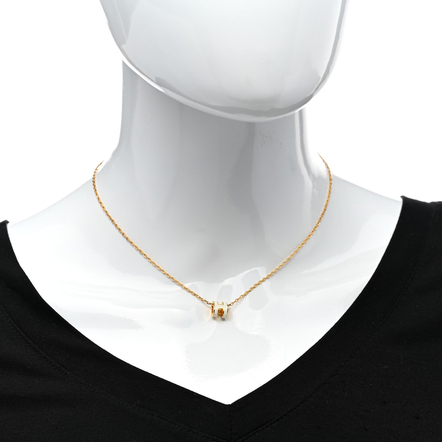 Lacquered Gold Mini Pop H Pendant Necklace White