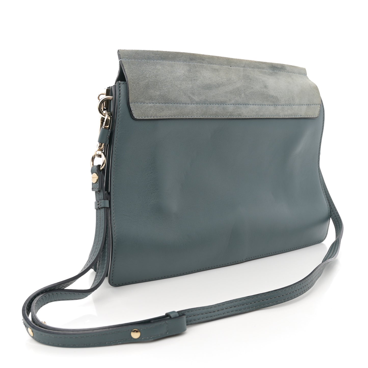 Calfskin Suede Medium Faye Shoulder Bag Ash Blue