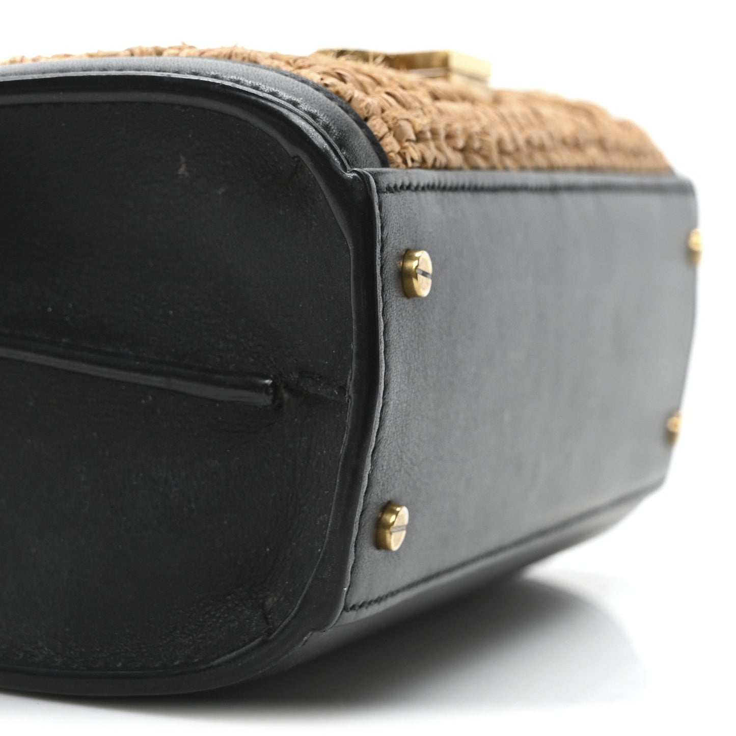 Raffia Calfskin Mini Classic Monogram Cassandra Top Handle Black Natural